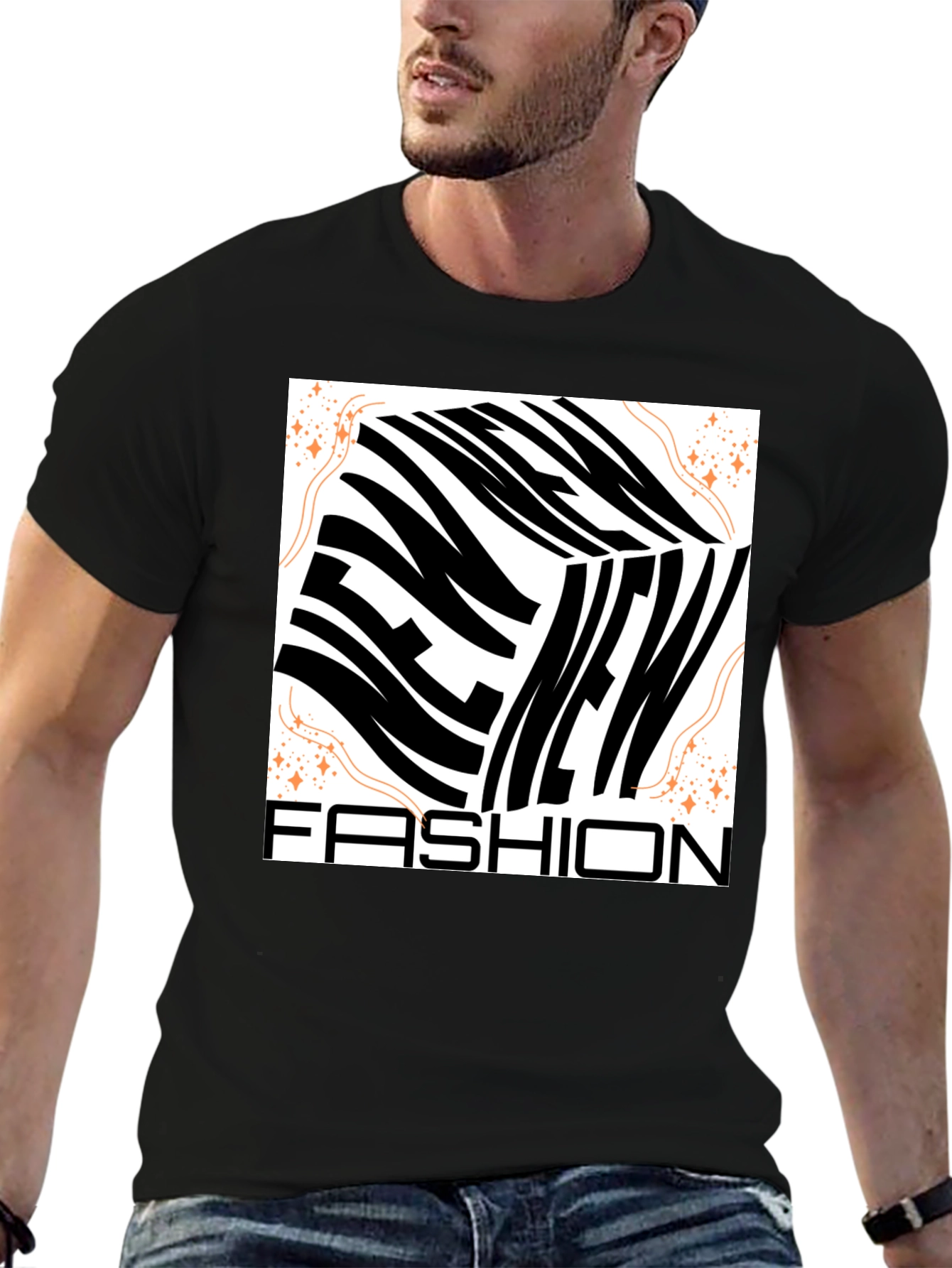Black New Fashion Graphic Tee - Men's Black Crew Neck view 6
