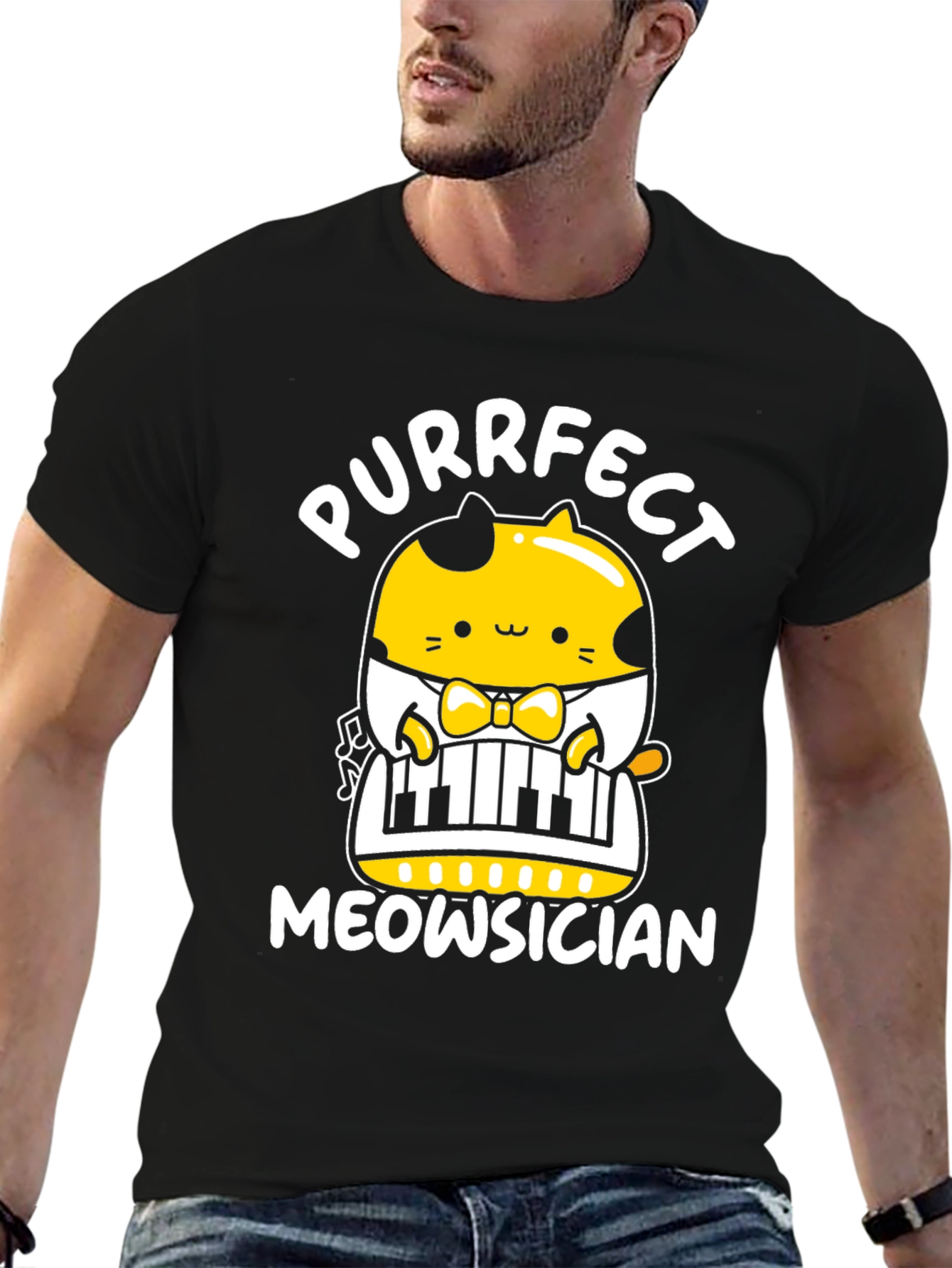 Black Purrfect Meowsician T-Shirt view 6