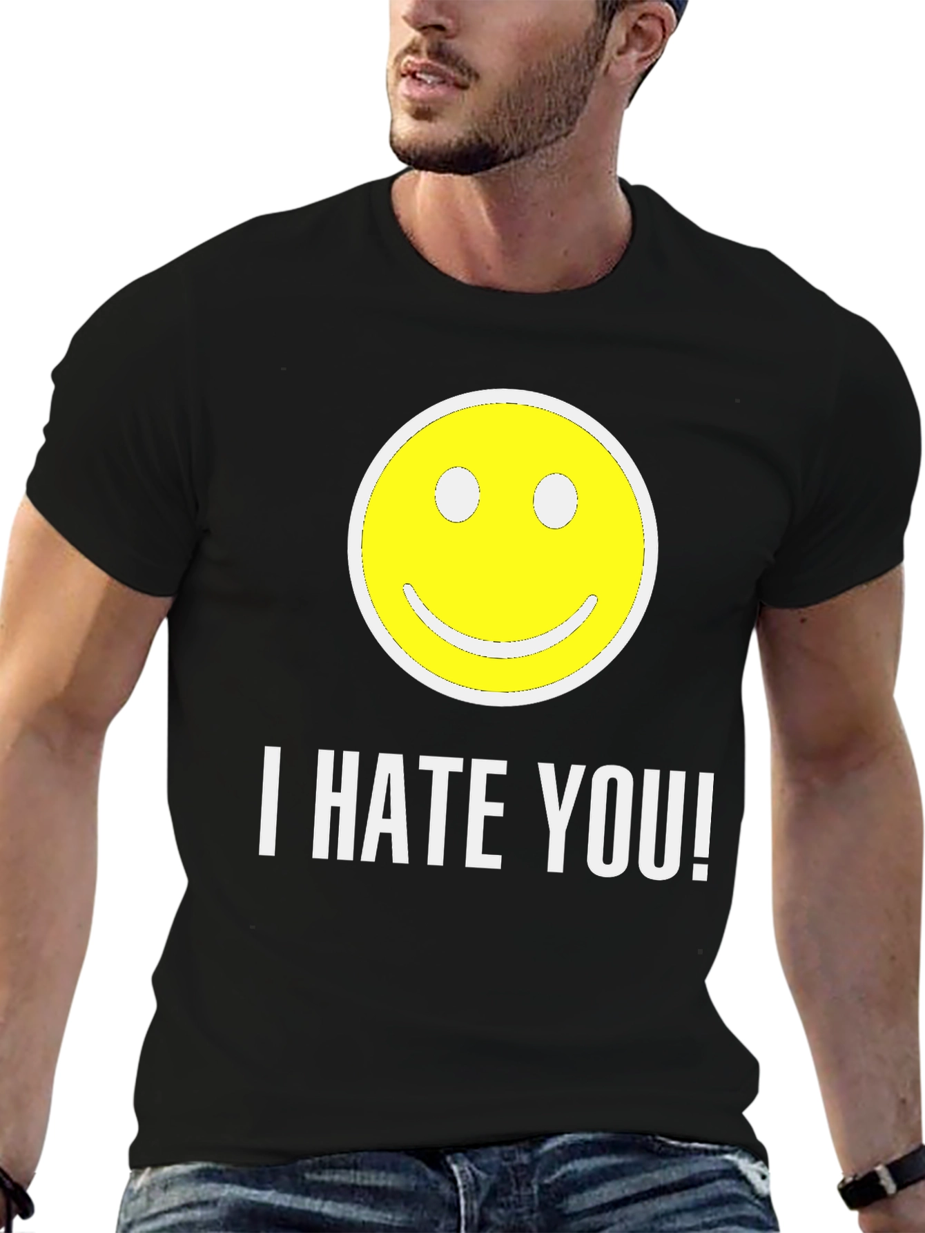Black I HATE YOU! Smiley Face Graphic T-Shirt view 6