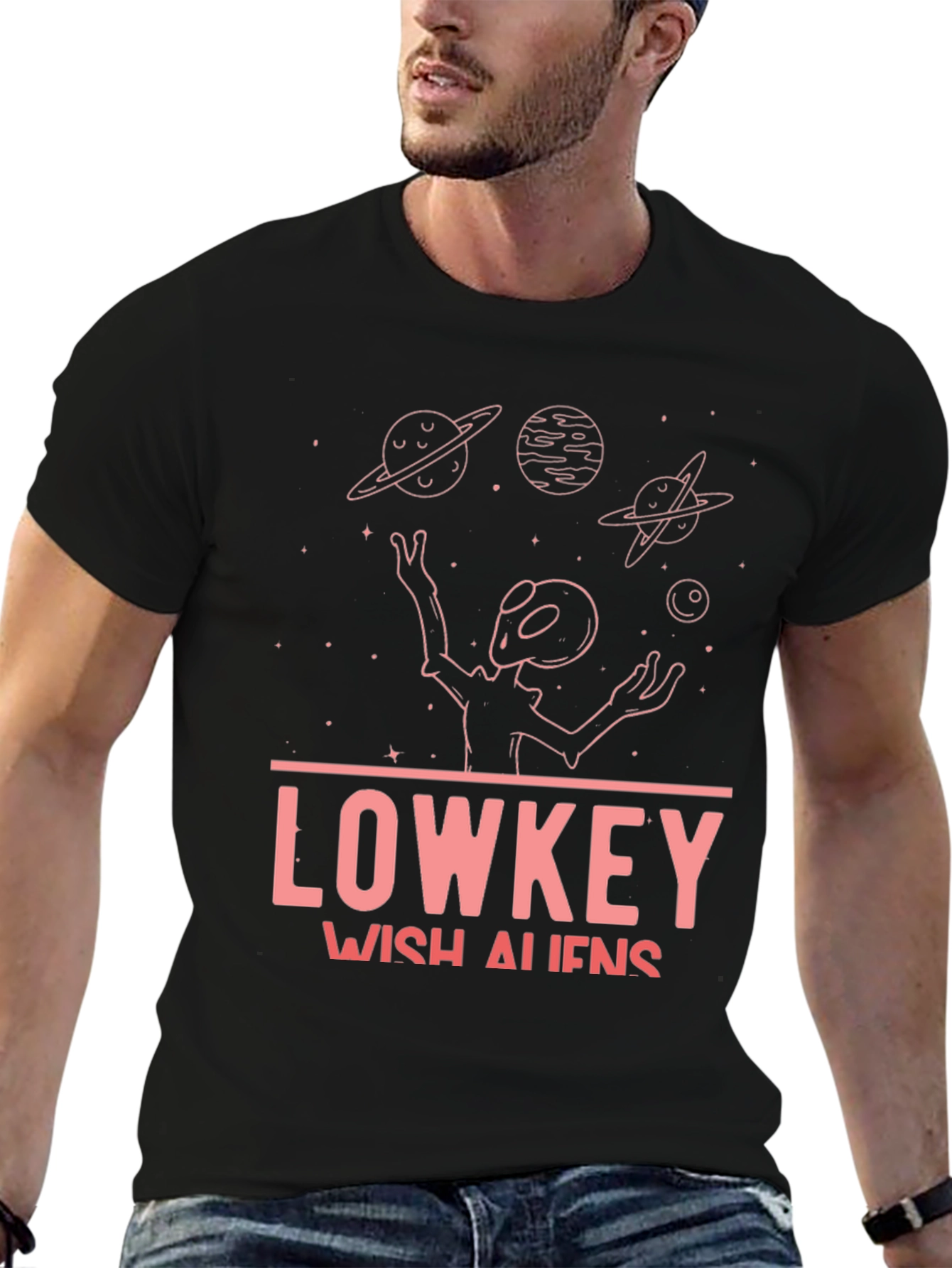 Black Lowkey Wish Aliens Black T-Shirt view 6