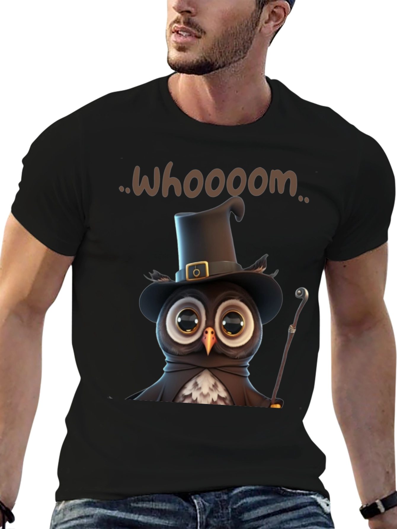 Black Whimsical Owl Graphic T-Shirt view 6