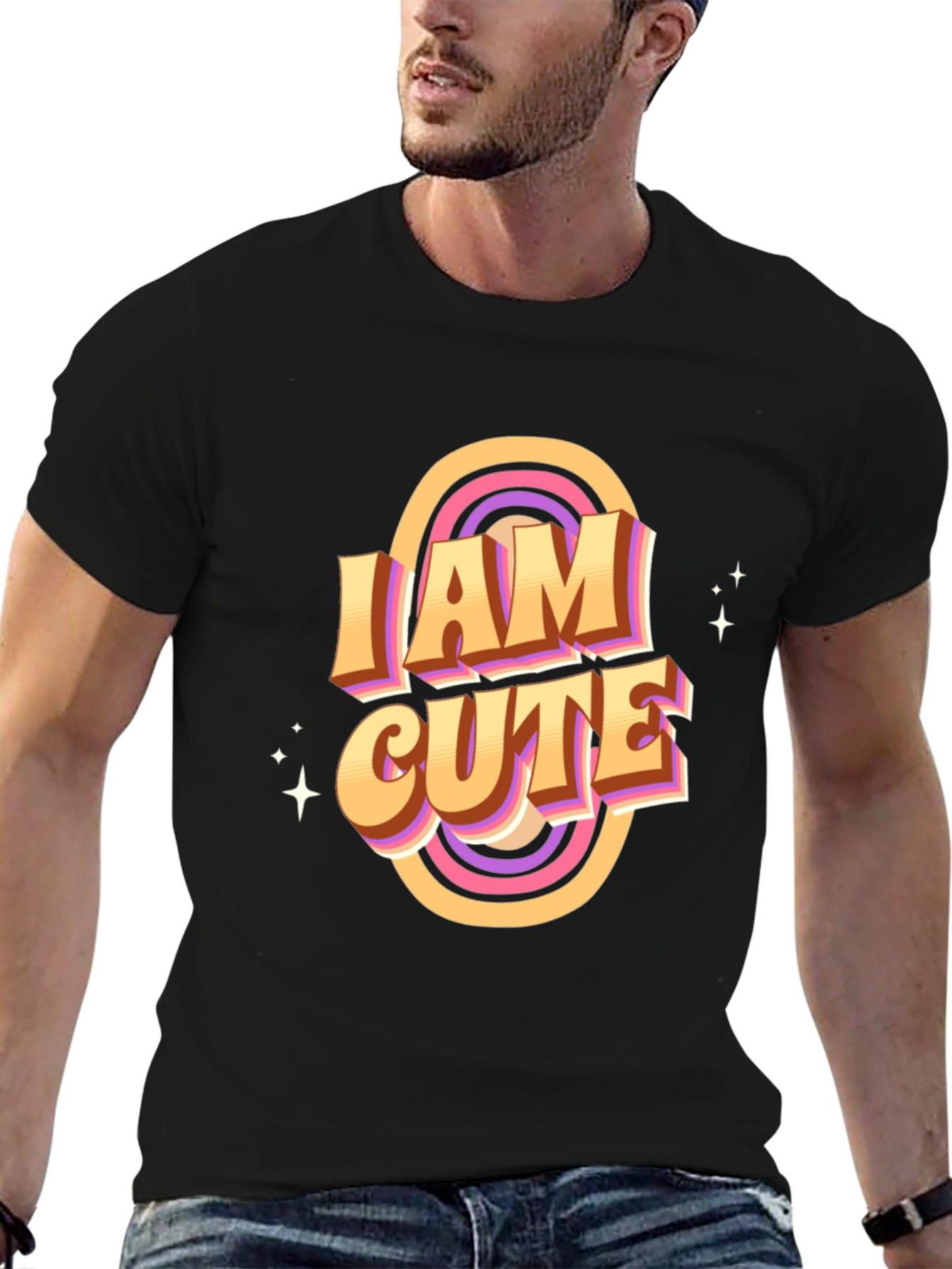 Black I Am Cute Graphic T-Shirt - Retro Style view 6