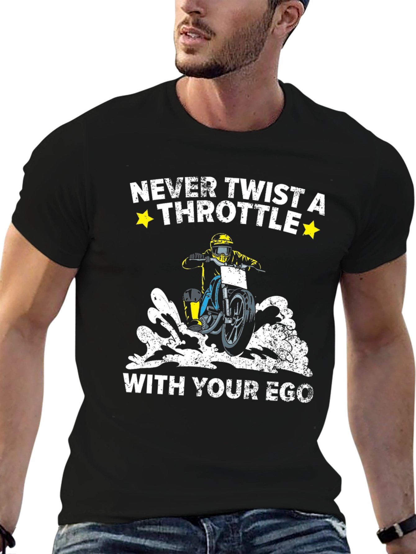Black Never Twist a Throttle With Your Ego Black T-Shirt view 6