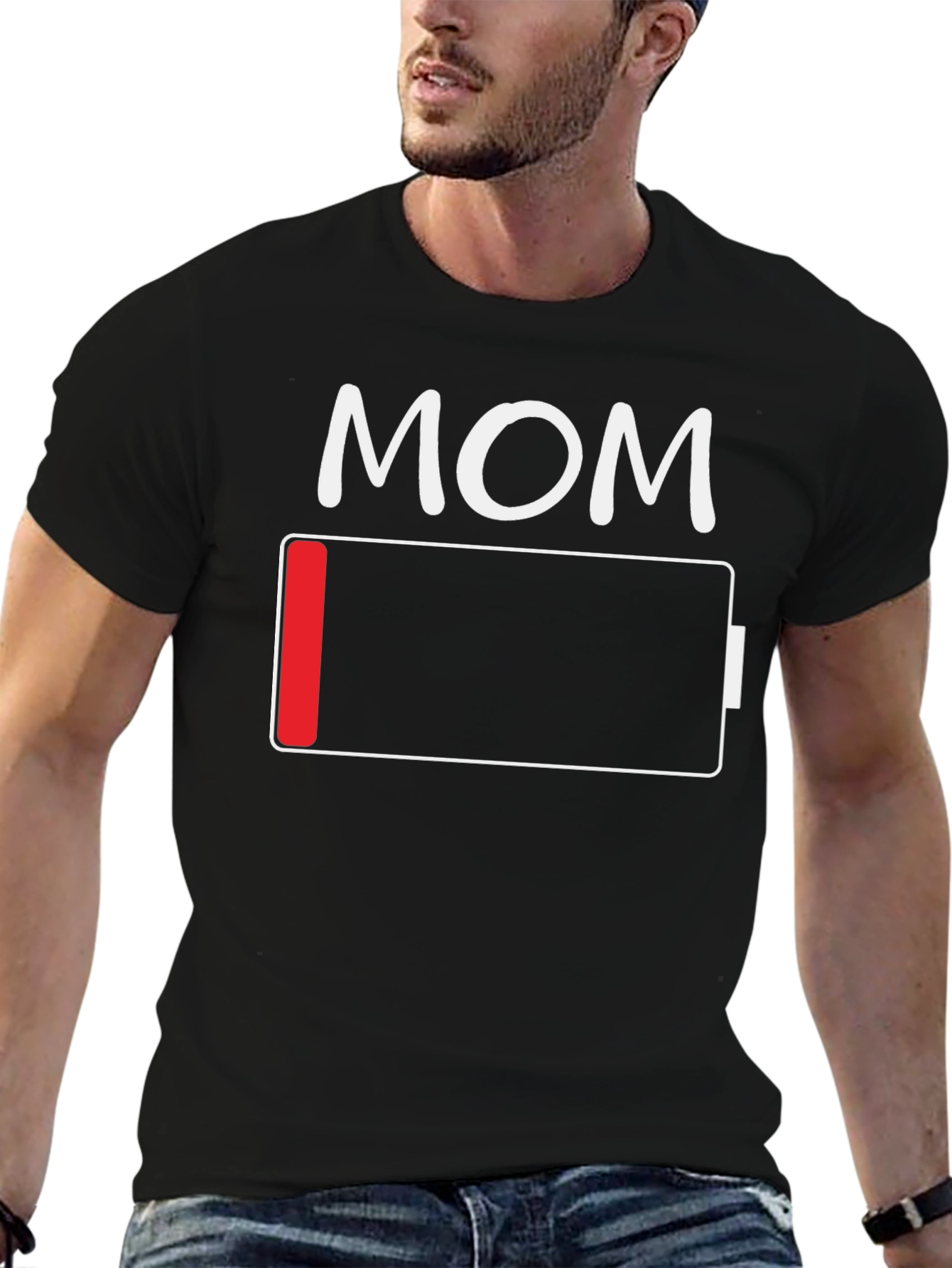 Black Mom Low Battery Funny T-Shirt view 6