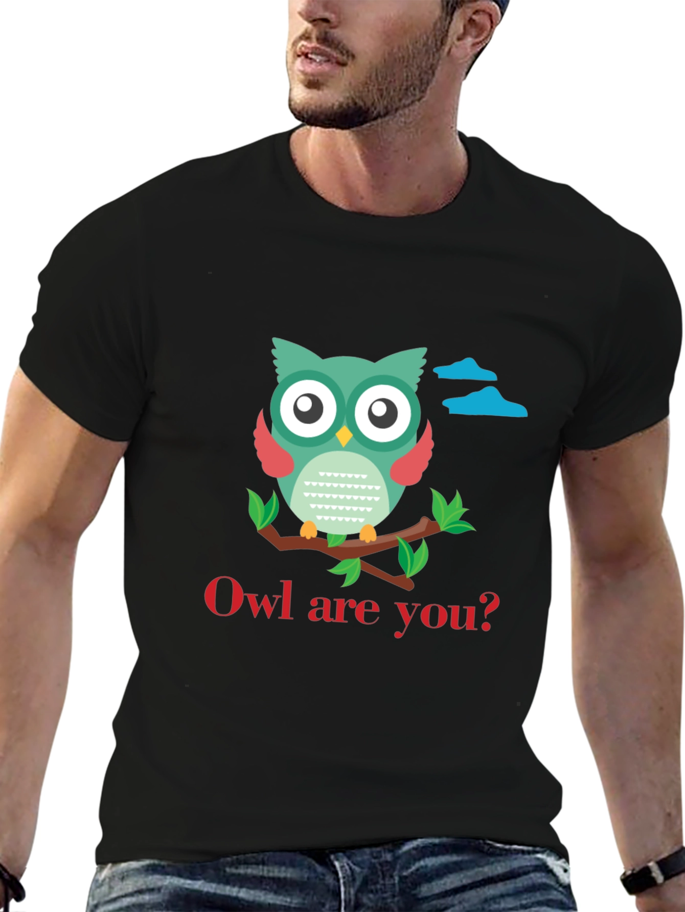 Black Owl Are You T-Shirt - Cute Graphic Tee view 6