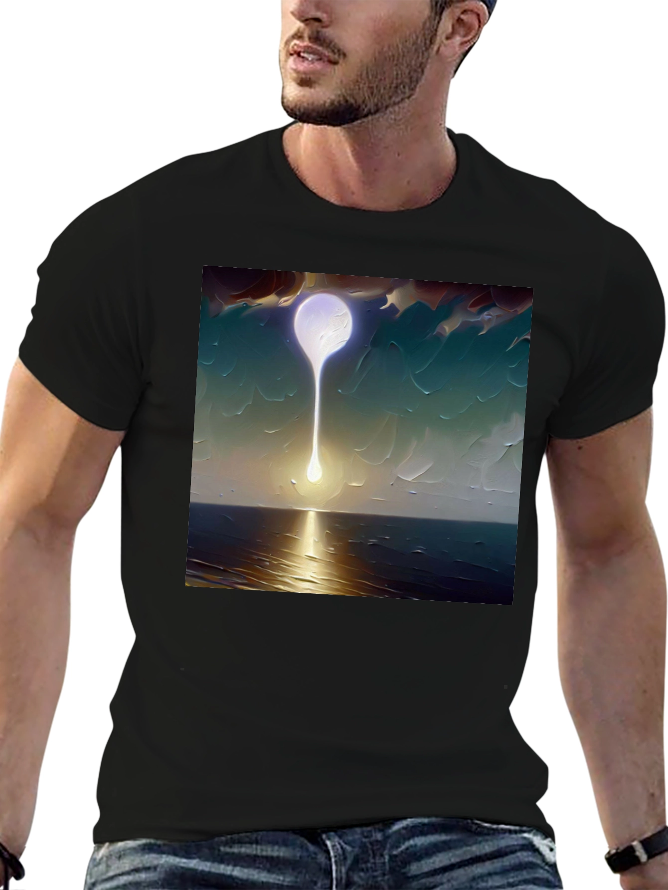 Black Abstract Moon T-Shirt - Artistic Graphic Tee view 6