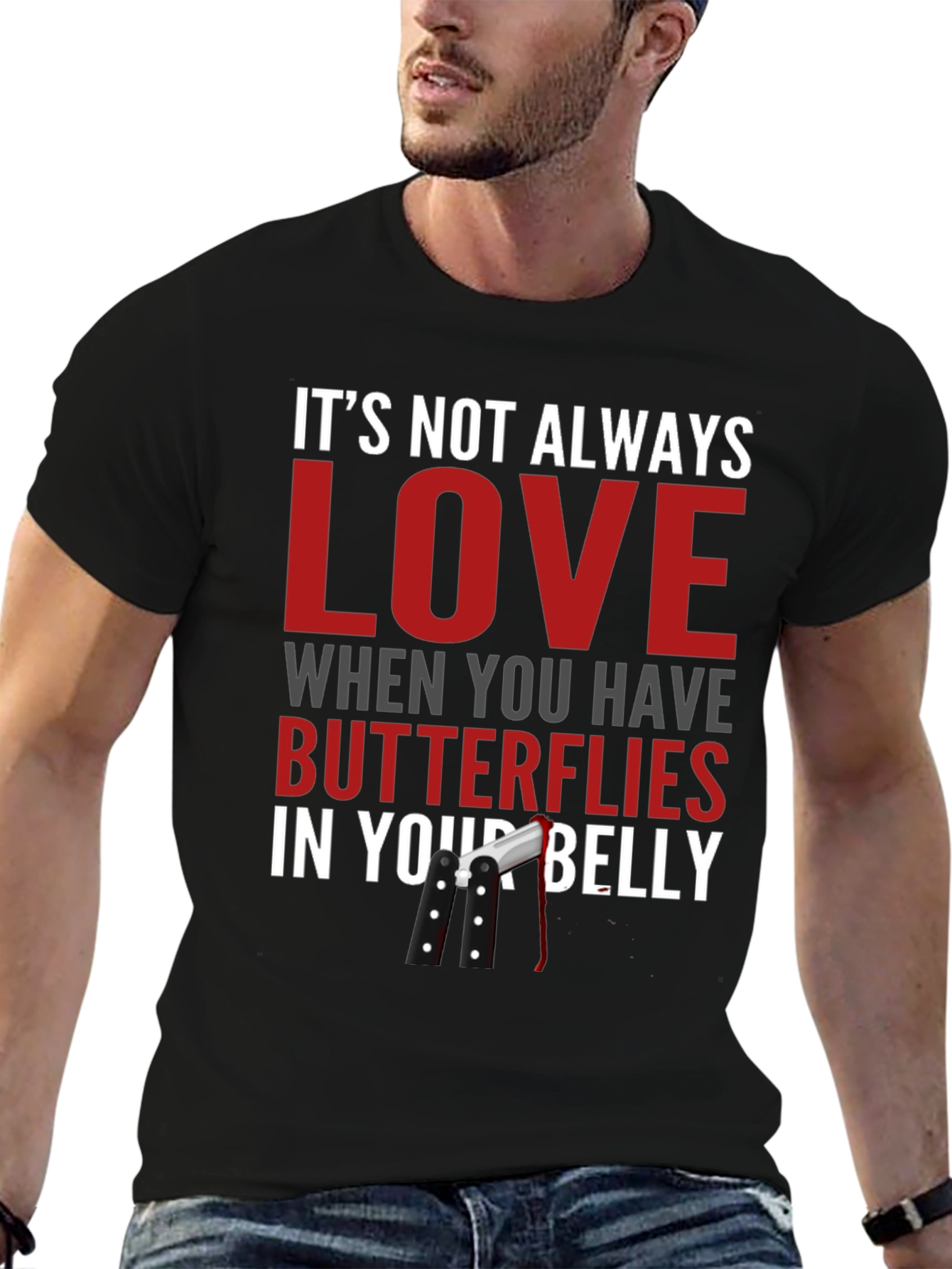 Black Funny T-Shirt - Butterflies in Your Belly Design view 6
