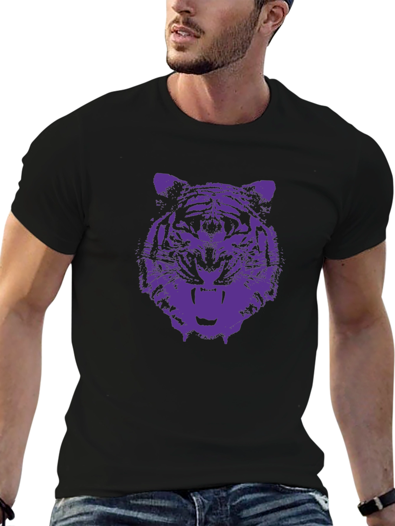 Black Tiger Graphic Tee - Black Cotton T-Shirt view 6