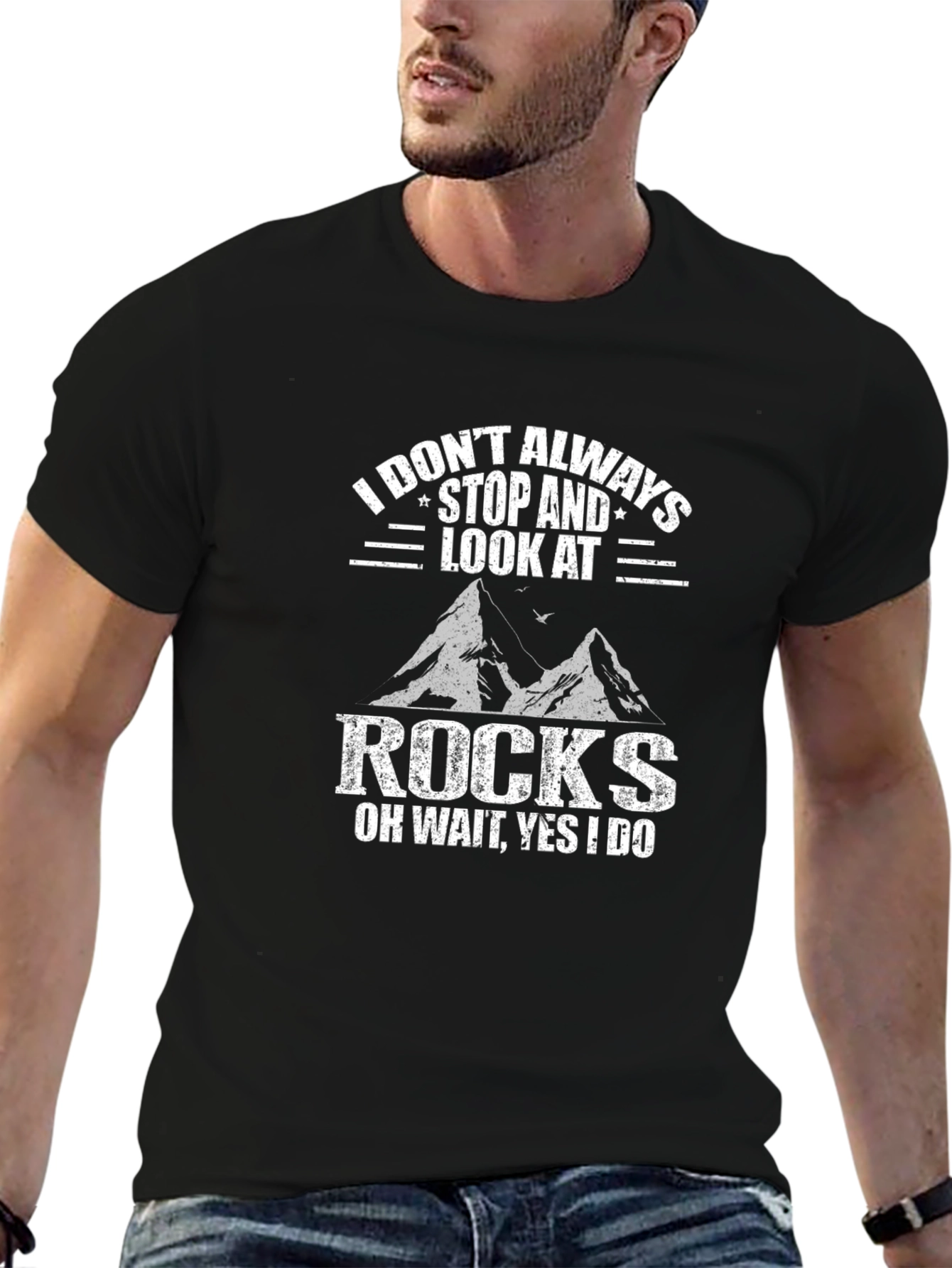 Black Funny Rock Lover T-Shirt - I Look At Rocks Tee view 6