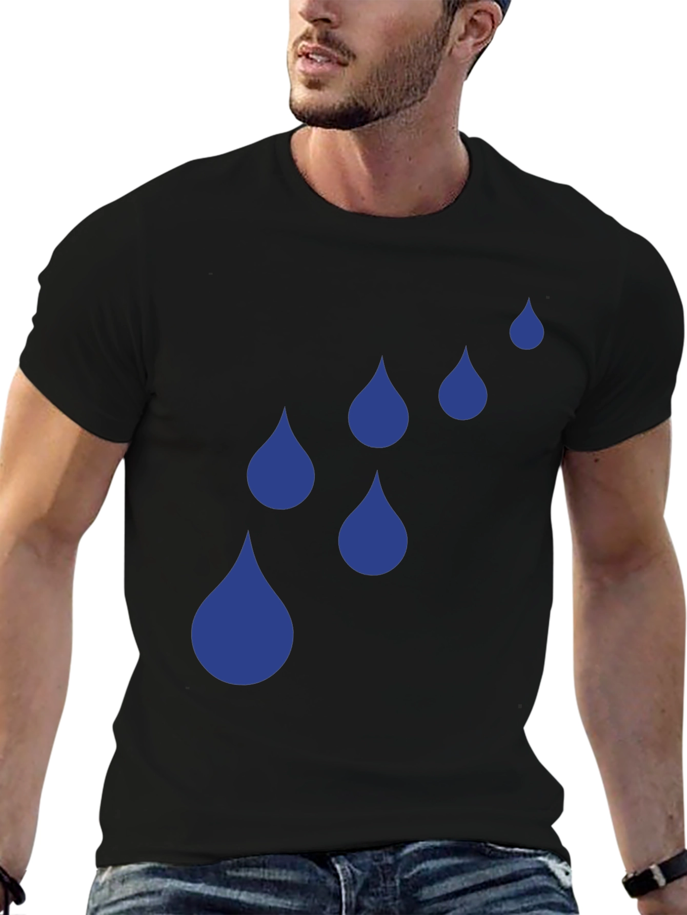 Black Blue Raindrop Graphic T-Shirt - Casual Style view 6
