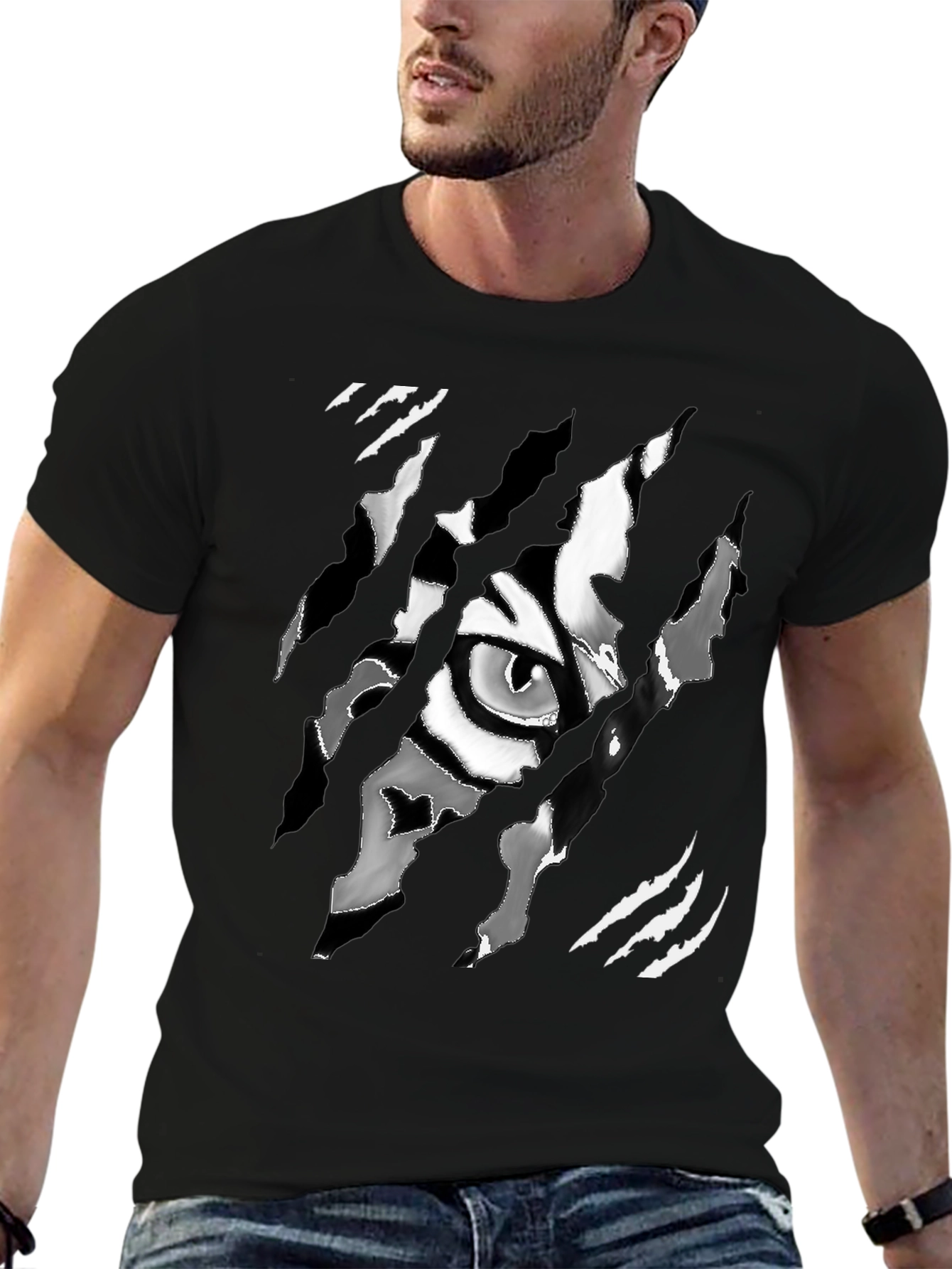 Black Tiger Eye Graphic Men's Black T-Shirt view 6