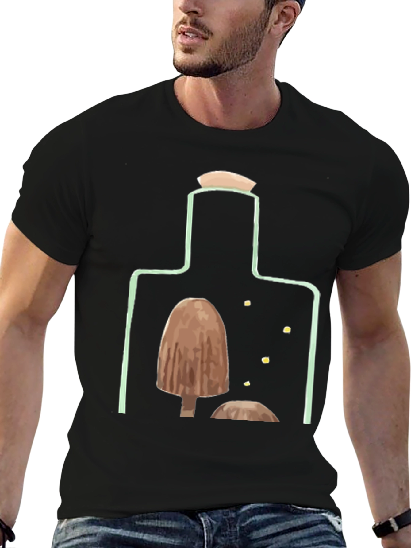 Black Mushroom Bottle Graphic T-Shirt view 6