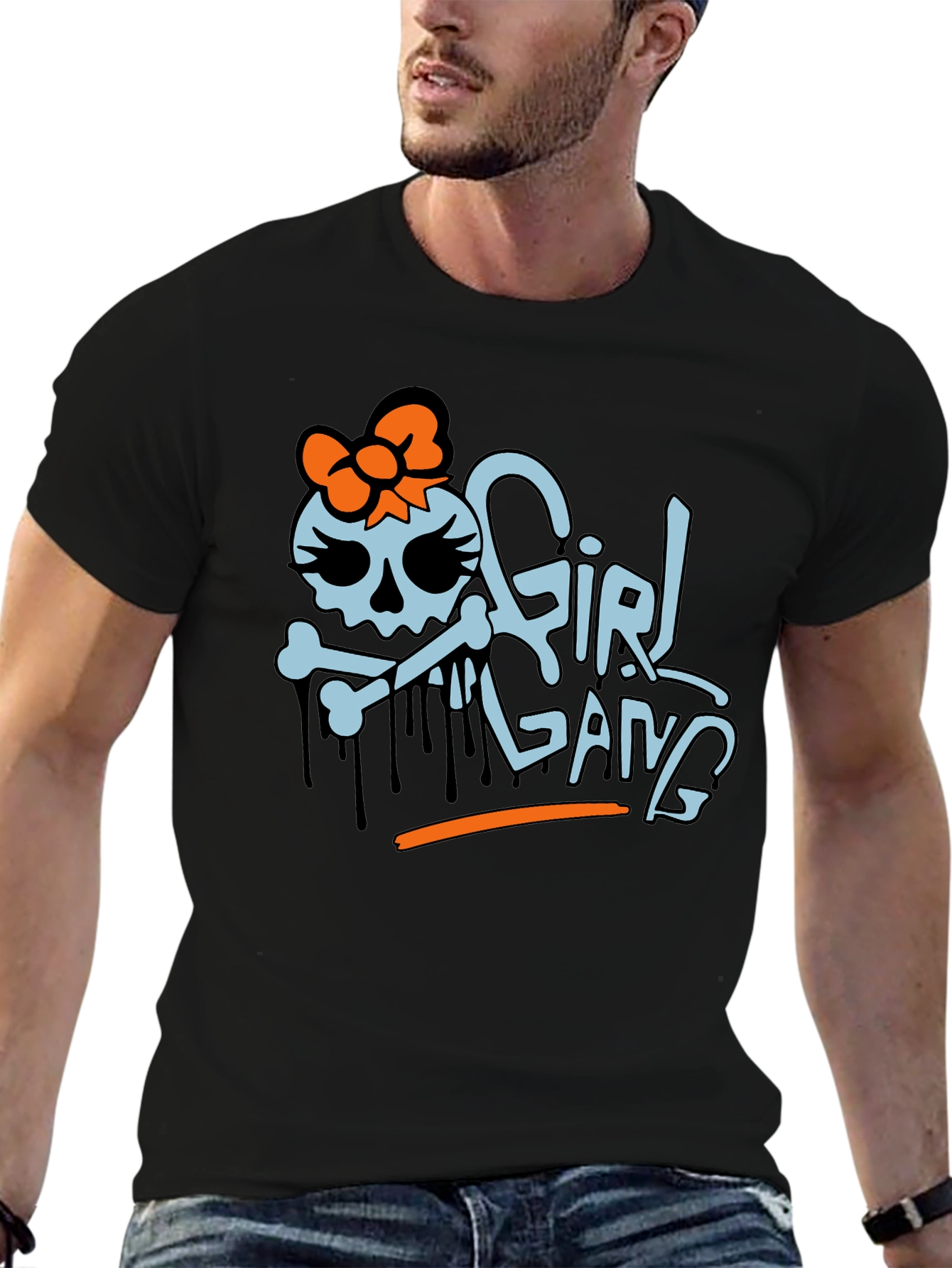 Black Girl Gang Graphic T-Shirt - Trendy Skull Design view 6