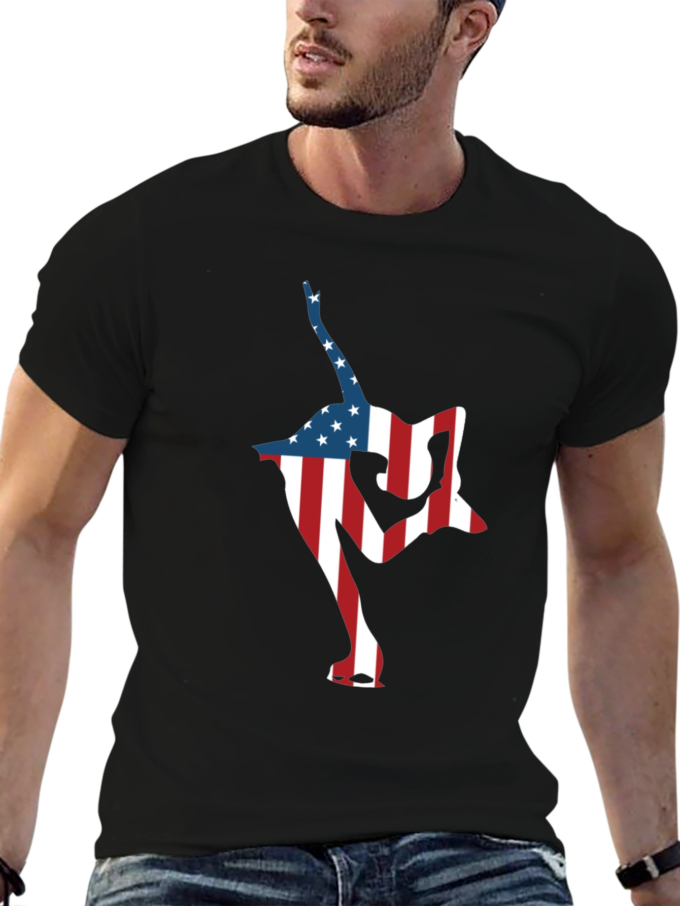 Black USA Flag Gymnast Black T-Shirt view 6
