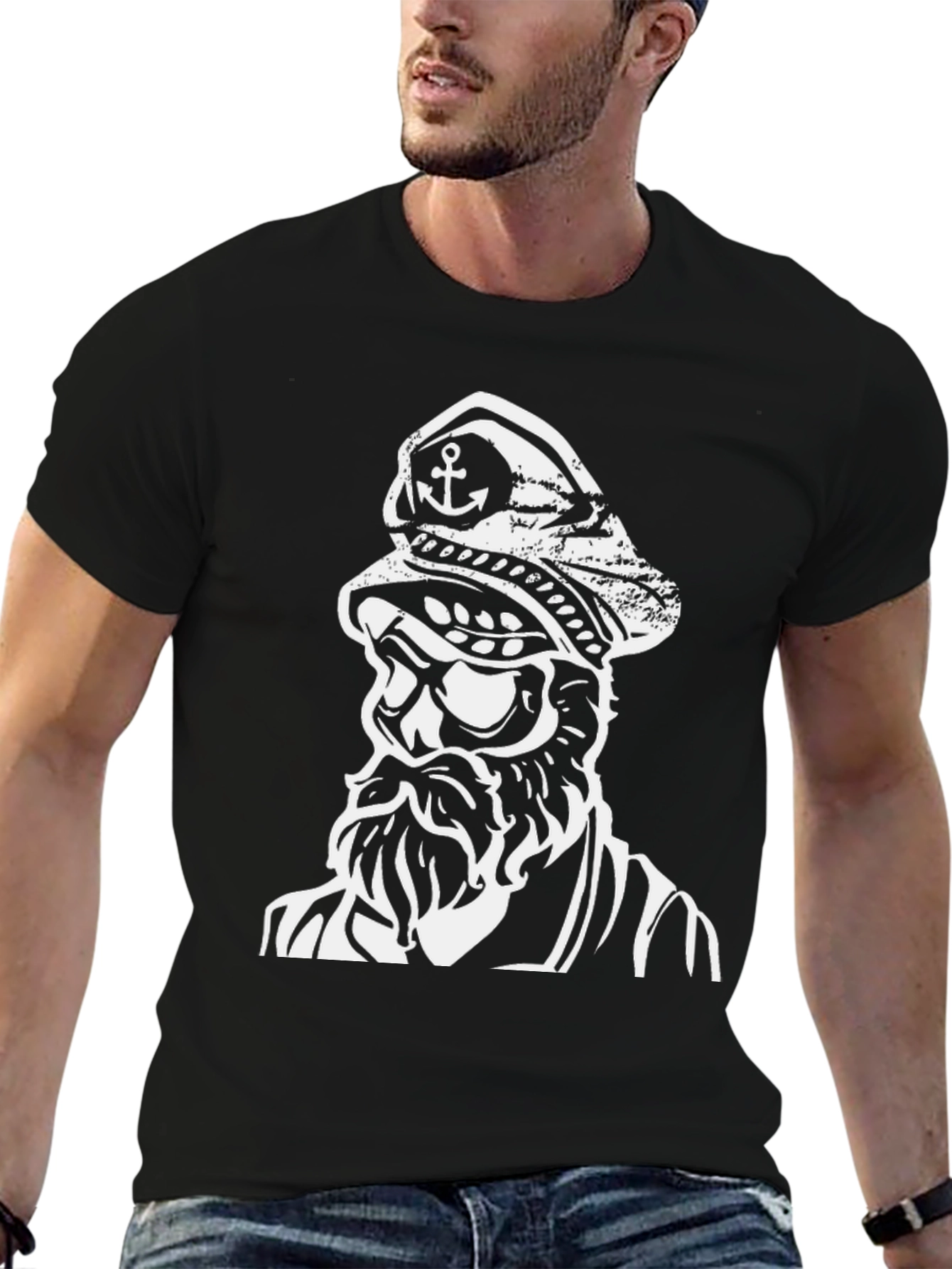 Black Nautical Captain Graphic Black T-Shirt view 6