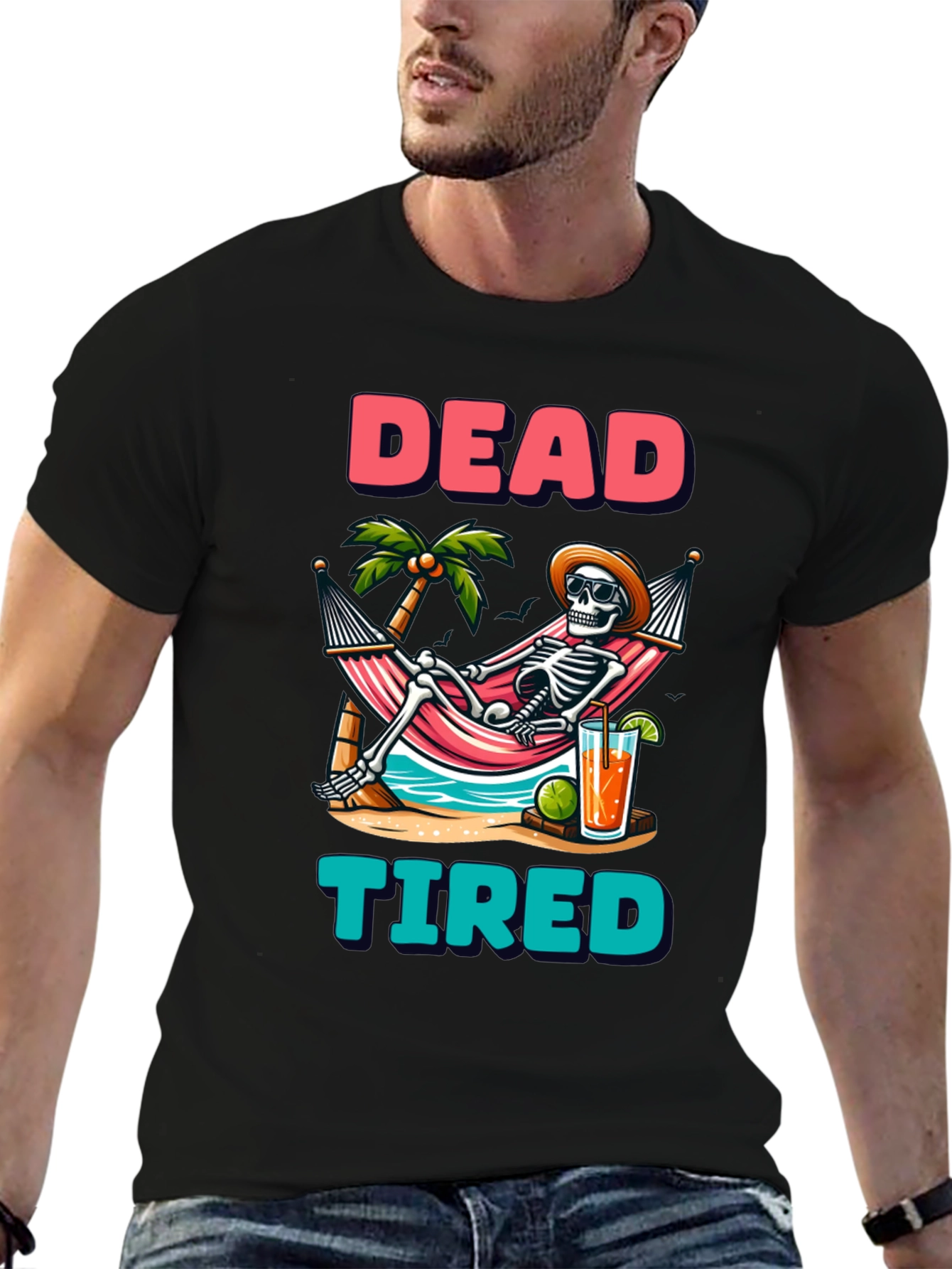 Black Dead Tired Skeleton Graphic T-Shirt view 6