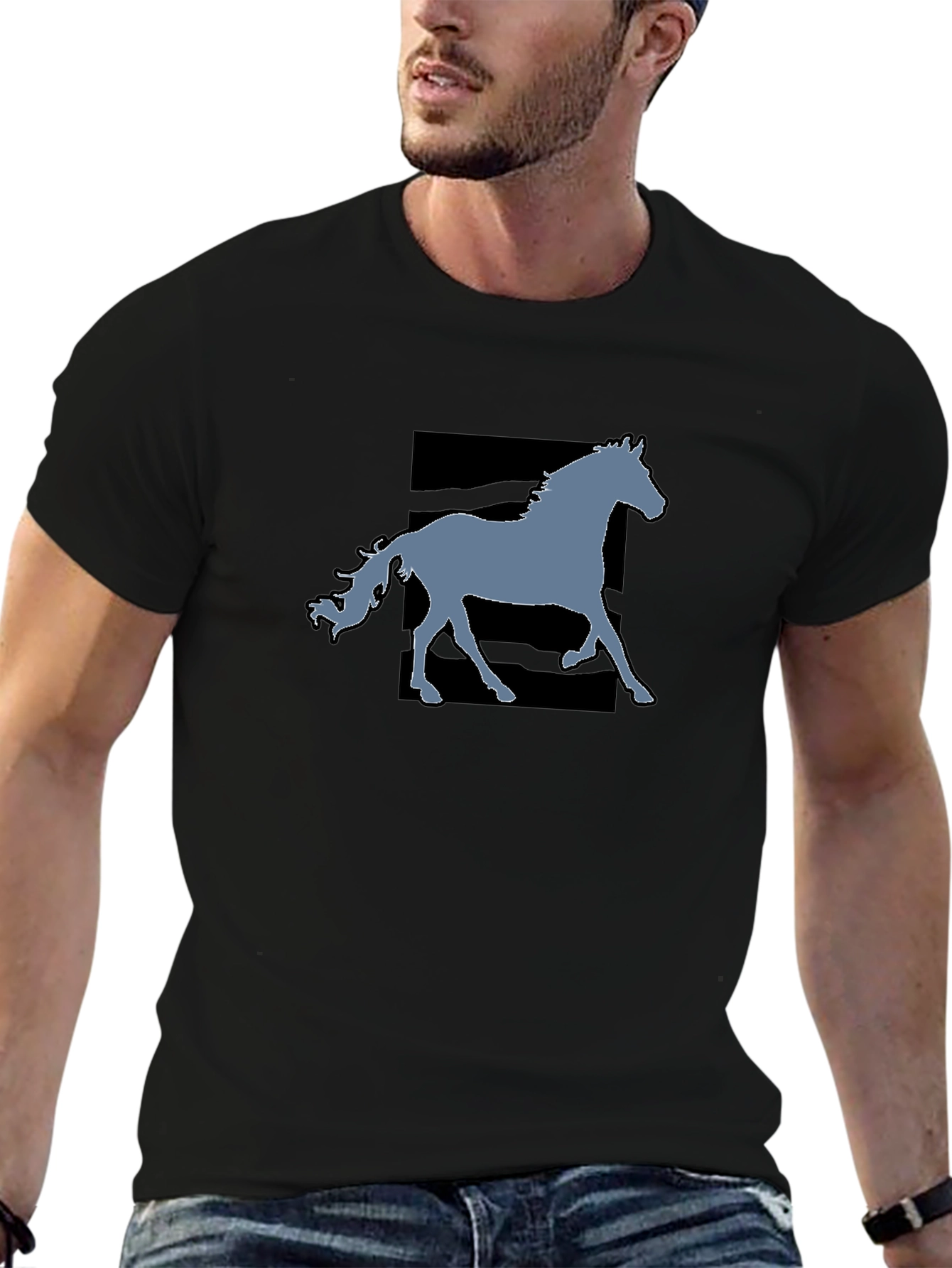 Black Black Horse Graphic Tee - Stylish Men's Casual T-Shirt view 6