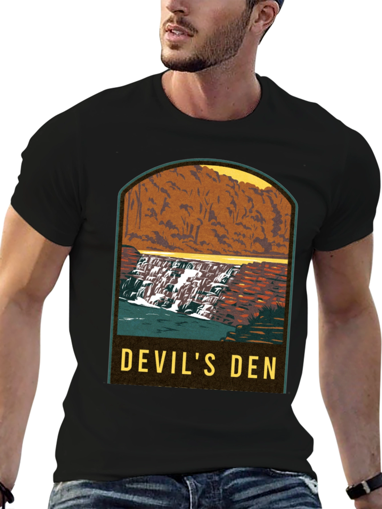 Black Devil's Den Waterfall Graphic Tee - Black view 6