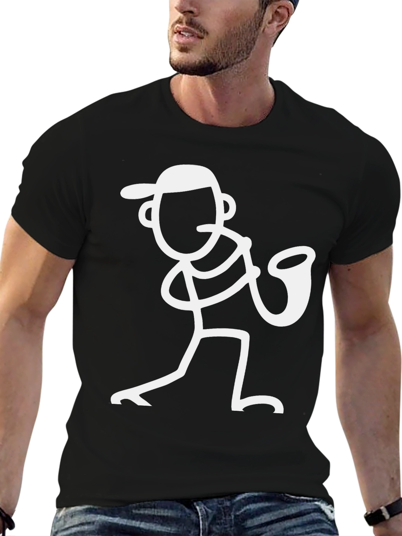 Black Saxophone Stick Figure Graphic Tee view 6