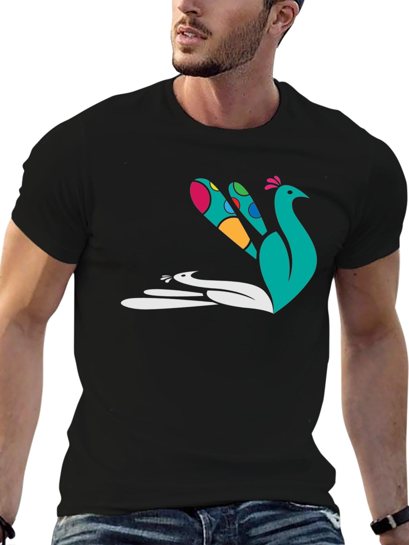 Black Peacock Graphic Tee - Stylish Cotton T-Shirt view 6