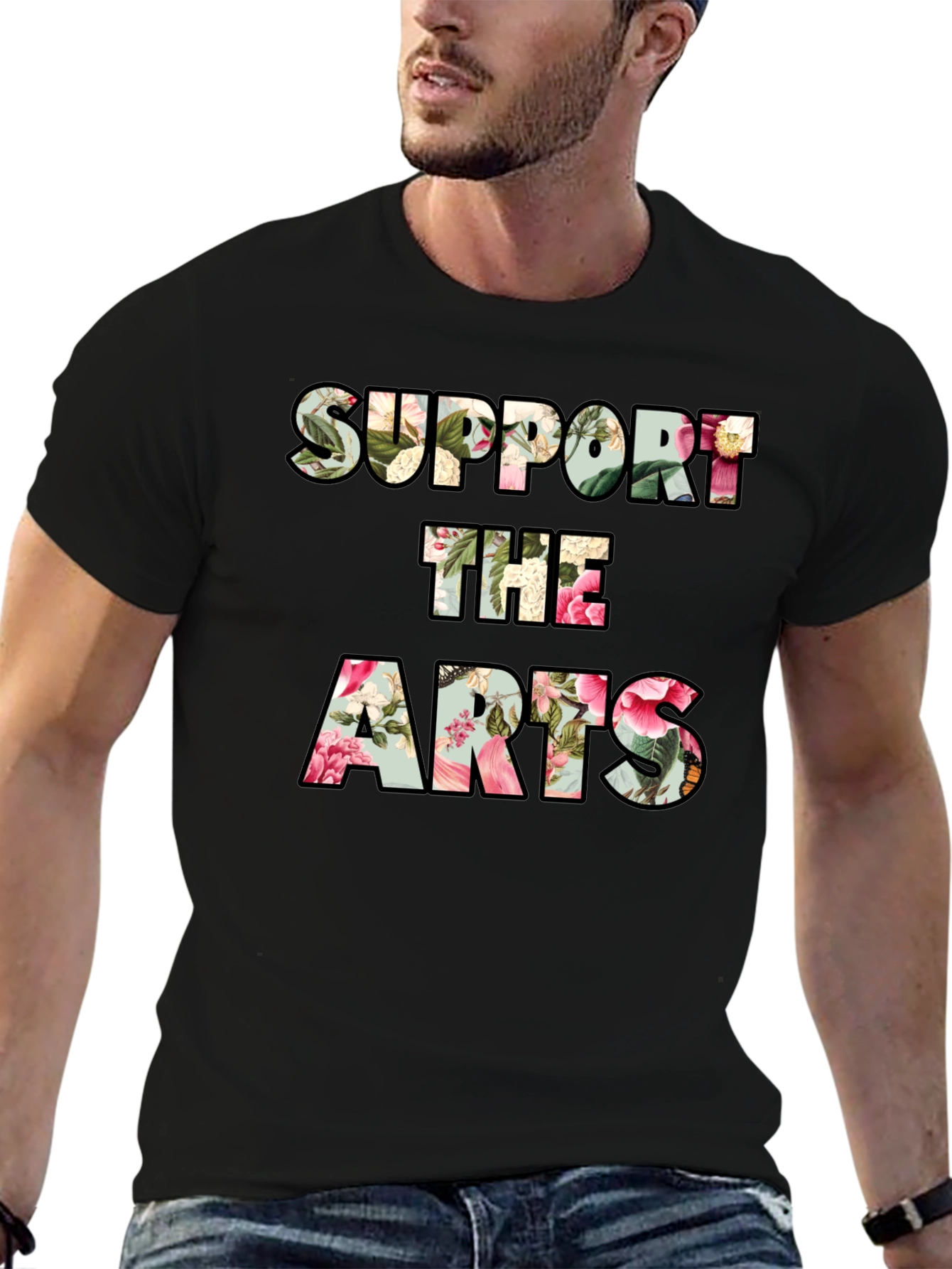 Black Support The Arts Floral Graphic Tee - Unisex view 6