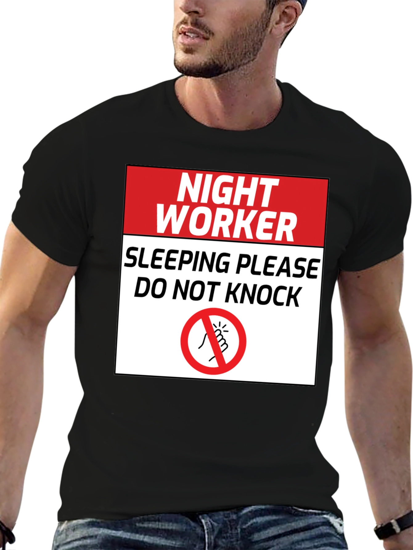 Black Night Worker Sleeping - Do Not Knock Graphic Tee view 6