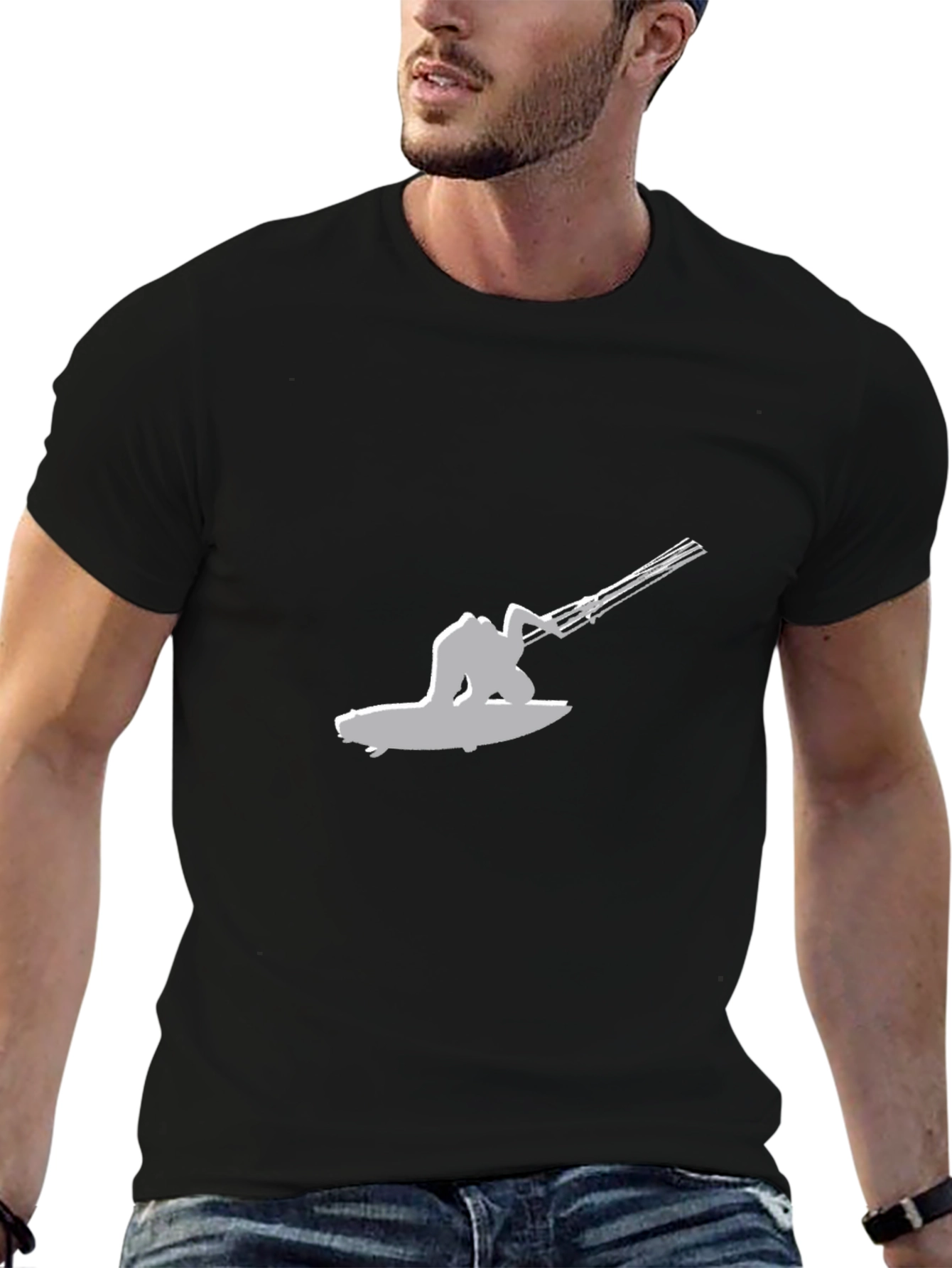 Black Kitesurfing Graphic Tee - Black Cotton T-Shirt view 6