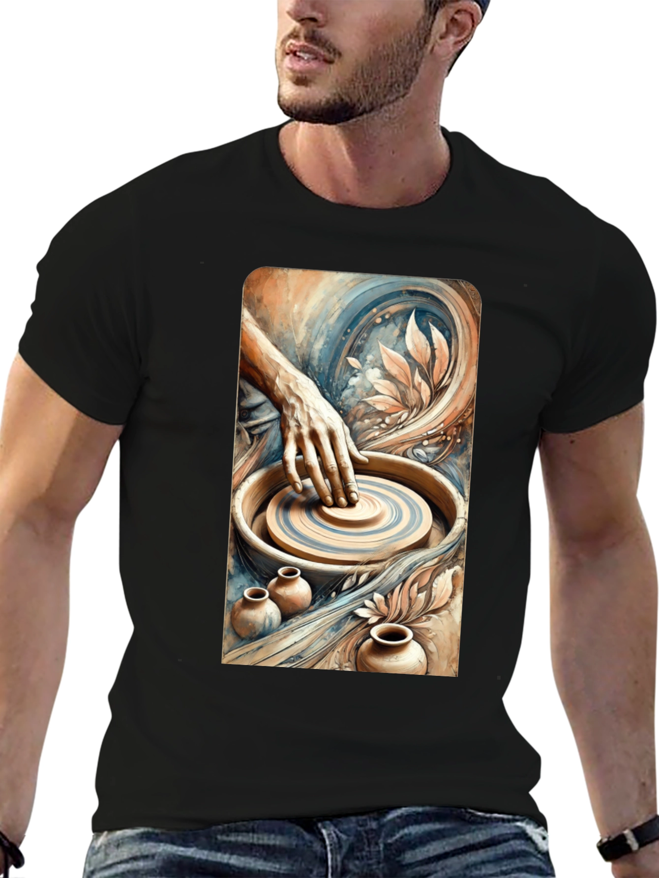 Black Artisan Pottery Tee - Wheel Throwing Design view 6