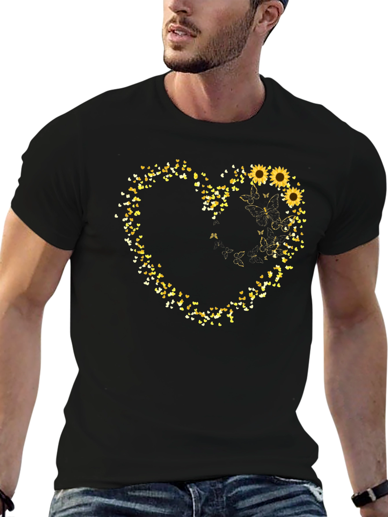 Black Sunflower Heart Graphic Tee view 6