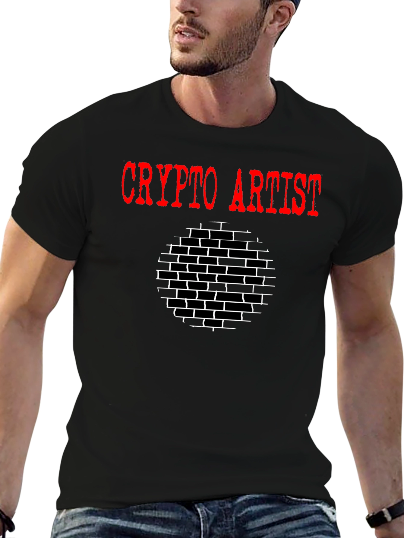 Black Crypto Artist Graphic Tee - Black Cotton T-Shirt view 6