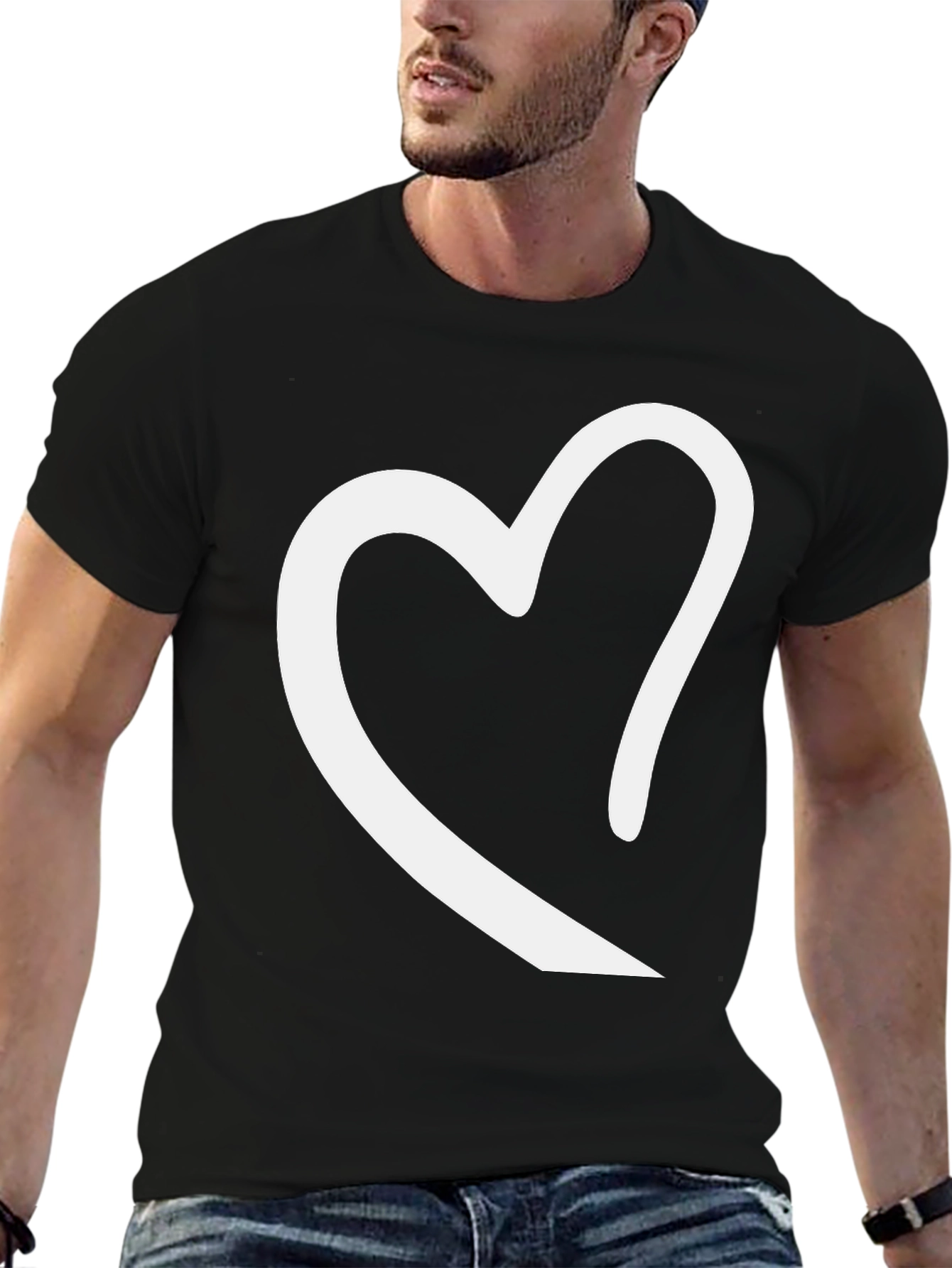Black Black T-Shirt with White Heart Graphic view 6