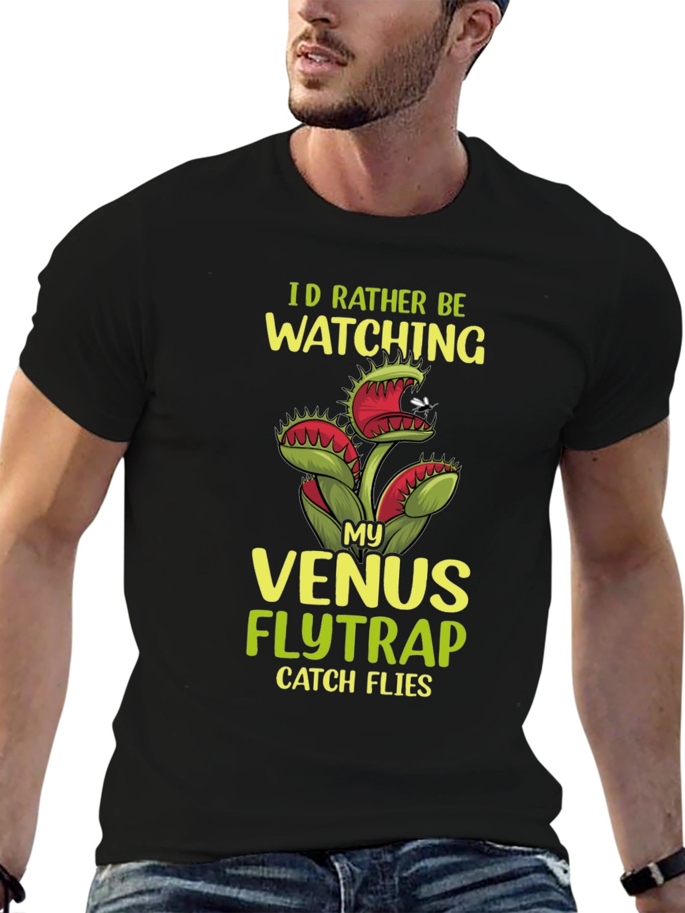 Black Venus Flytrap Graphic T-Shirt - Funny Plant Lover Tee view 6