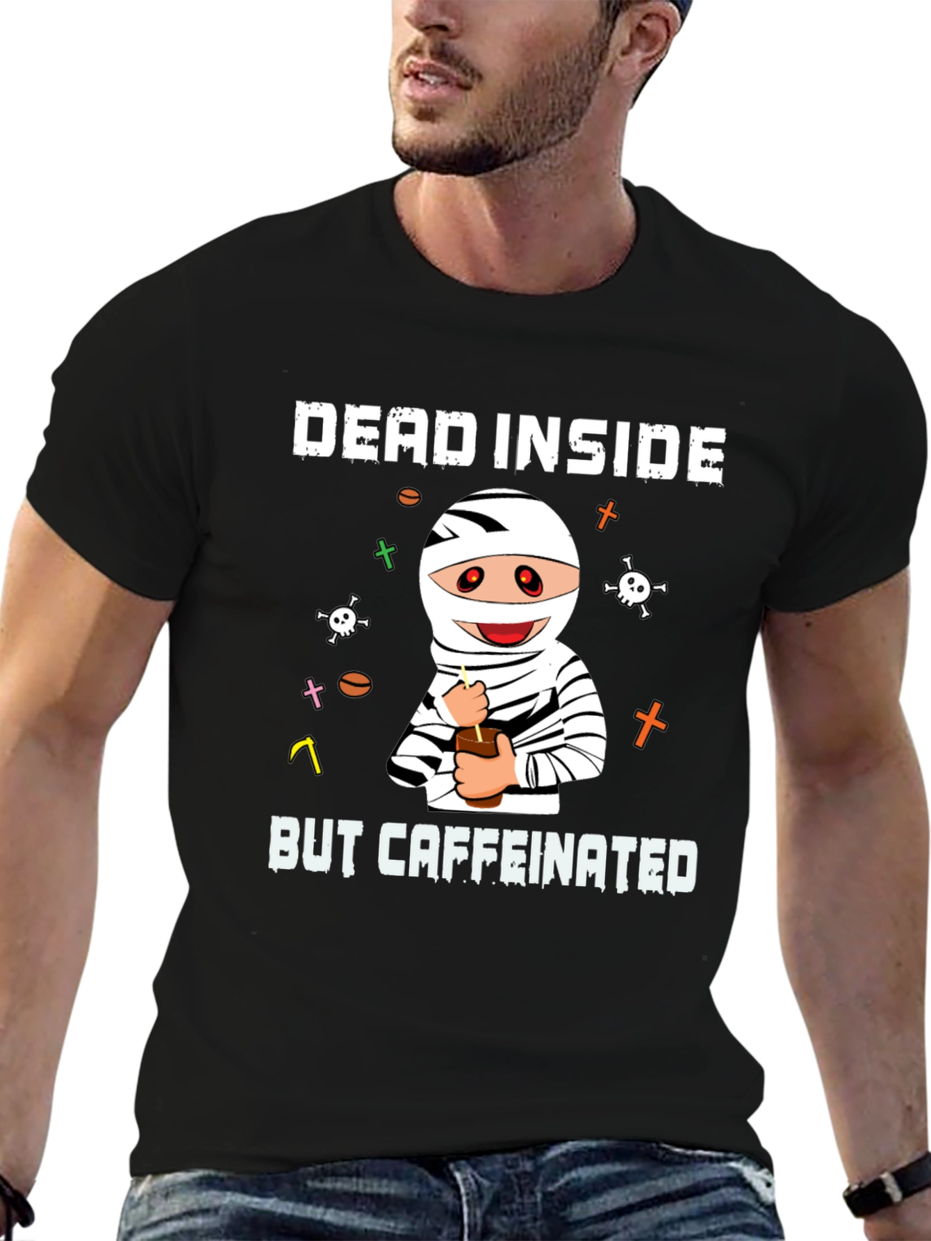 Black Dead Inside But Caffeinated T-Shirt view 6