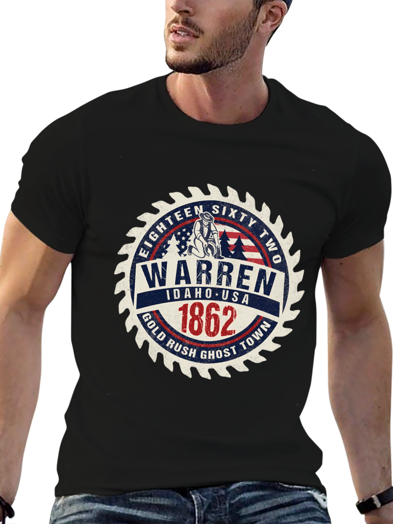 Black Warren Idaho 1862 Gold Rush Black T-Shirt view 6