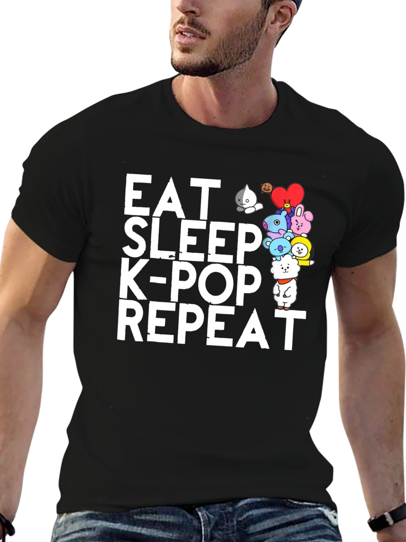 Black Eat Sleep K-Pop Repeat Black Graphic Tee view 6