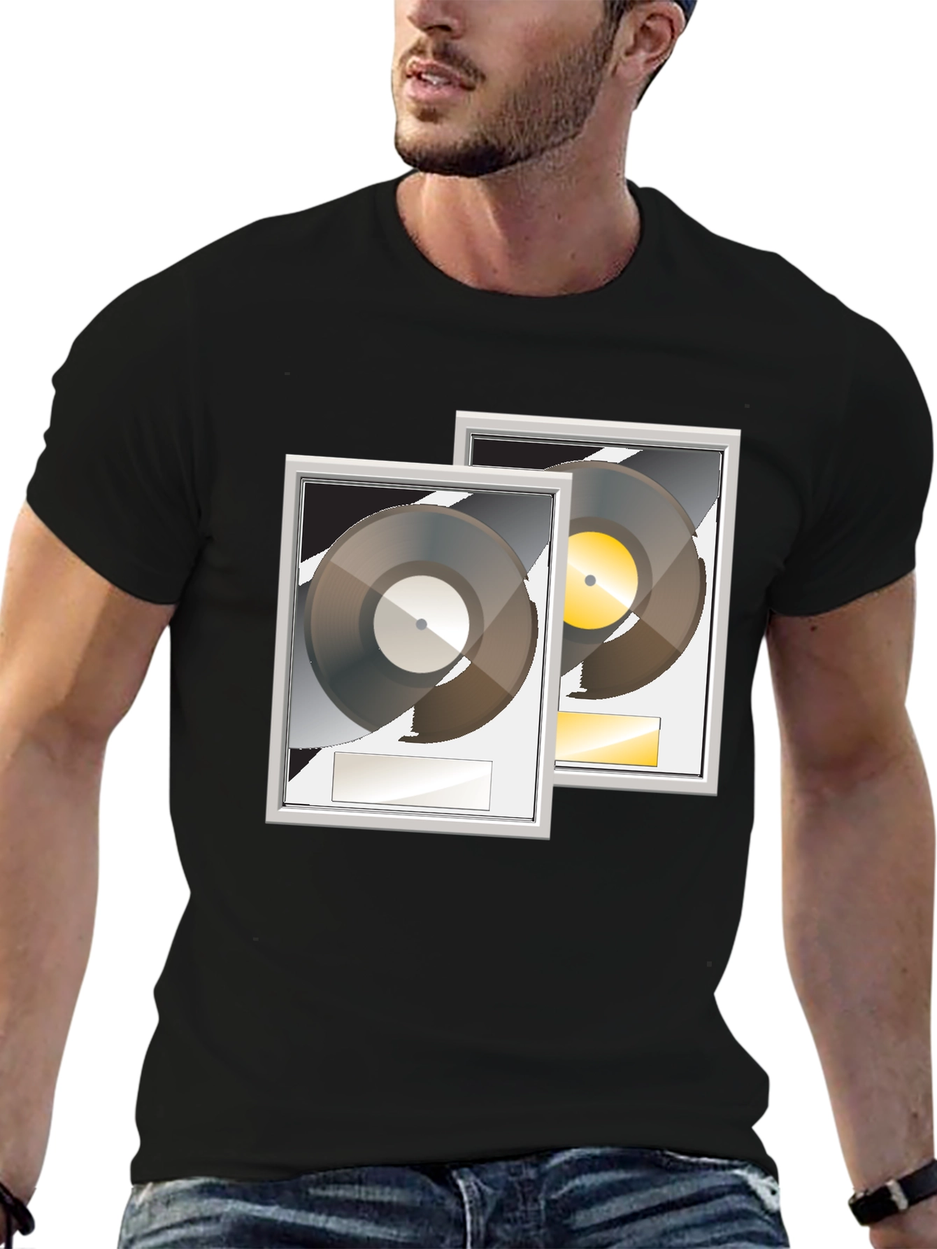 Black Black T-Shirt with Gold and Platinum Record Graphic view 6