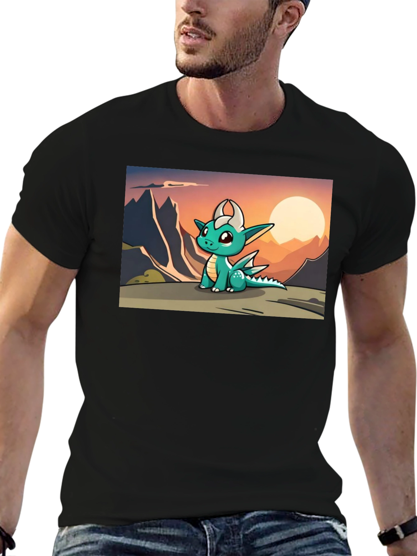 Black Cute Dragon Sunset Tee view 6