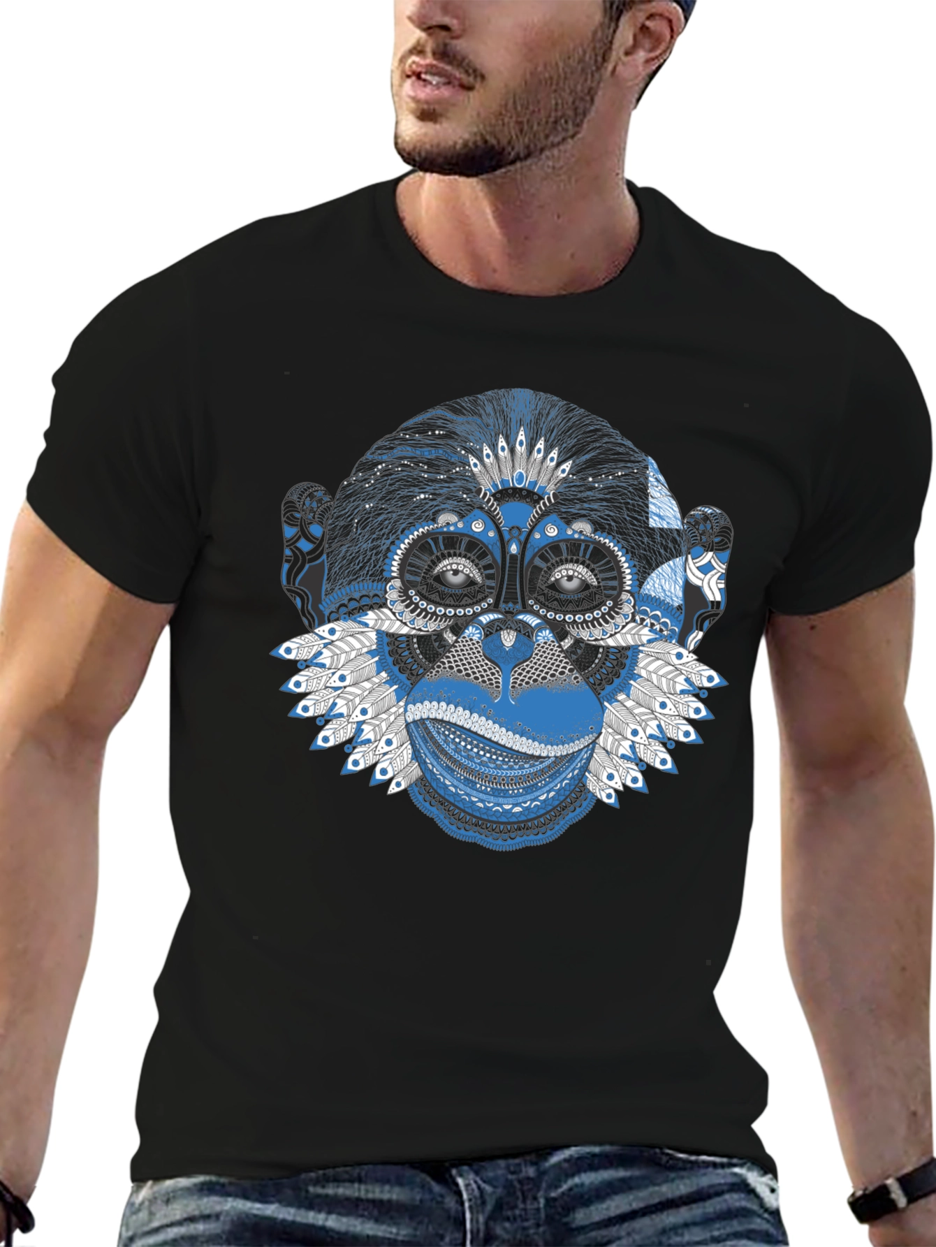 Black Monkey Graphic Tee - Unique Tribal Design view 6