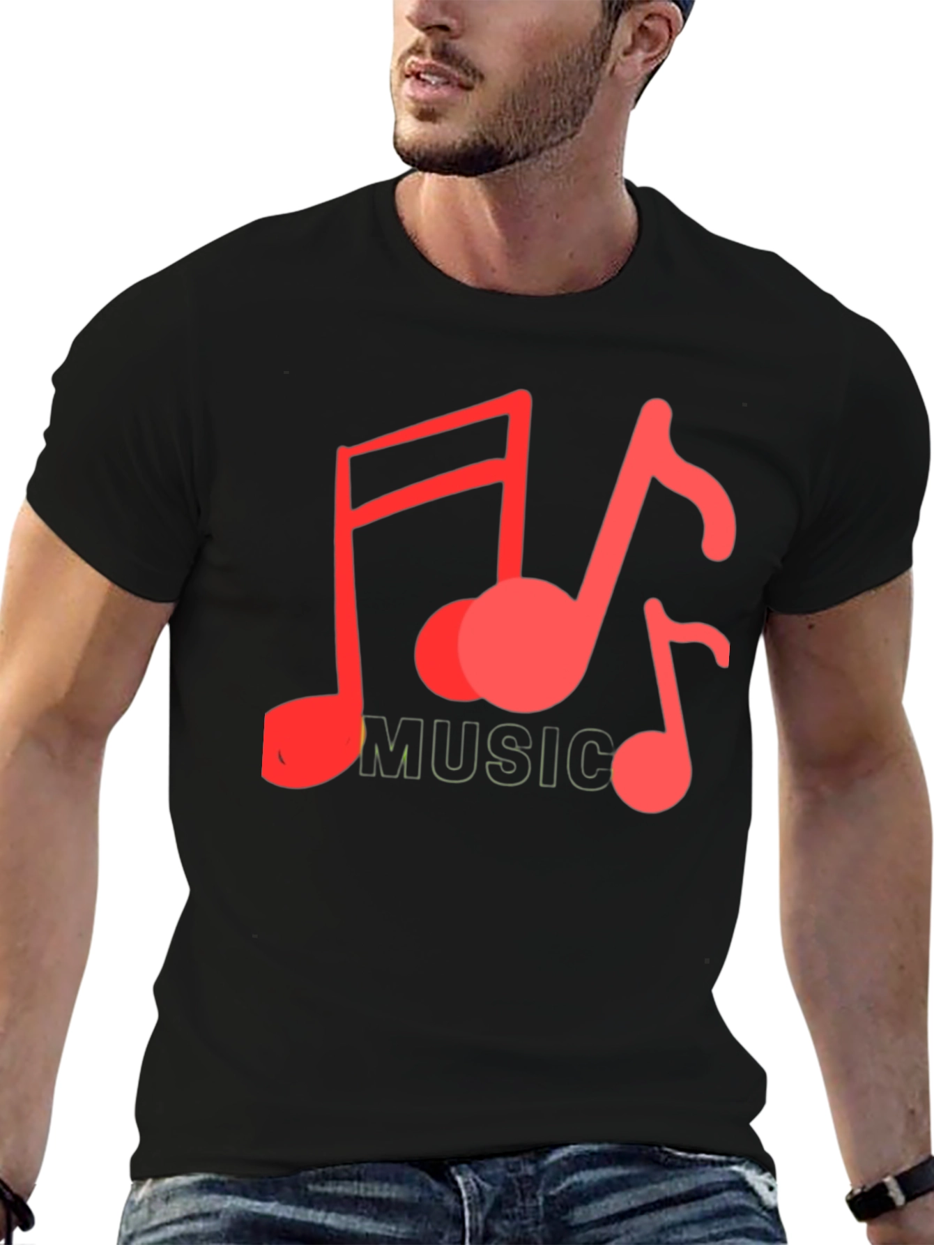 Black Musical Notes Graphic Tee - Black Cotton Casual view 6