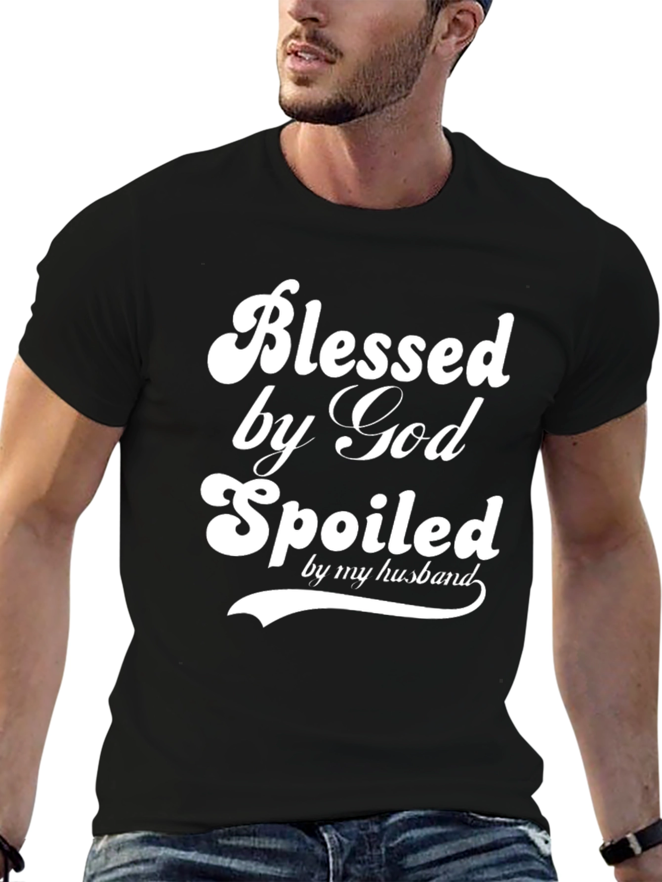 Black Blessed by God Spoiled by Husband Graphic Tee view 6