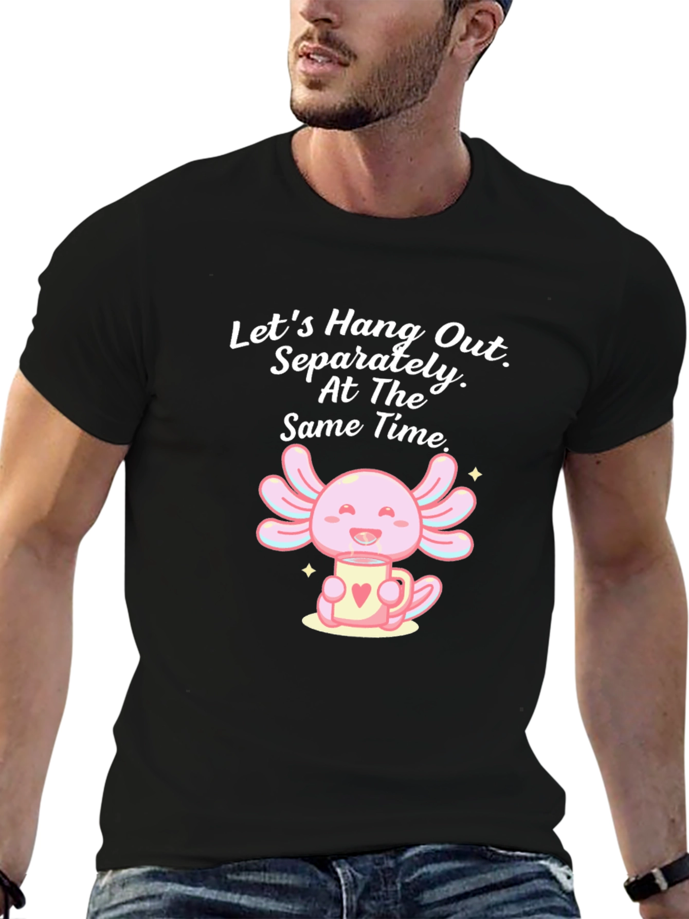 Black Cute Axolotl in Mug Graphic Tee view 6