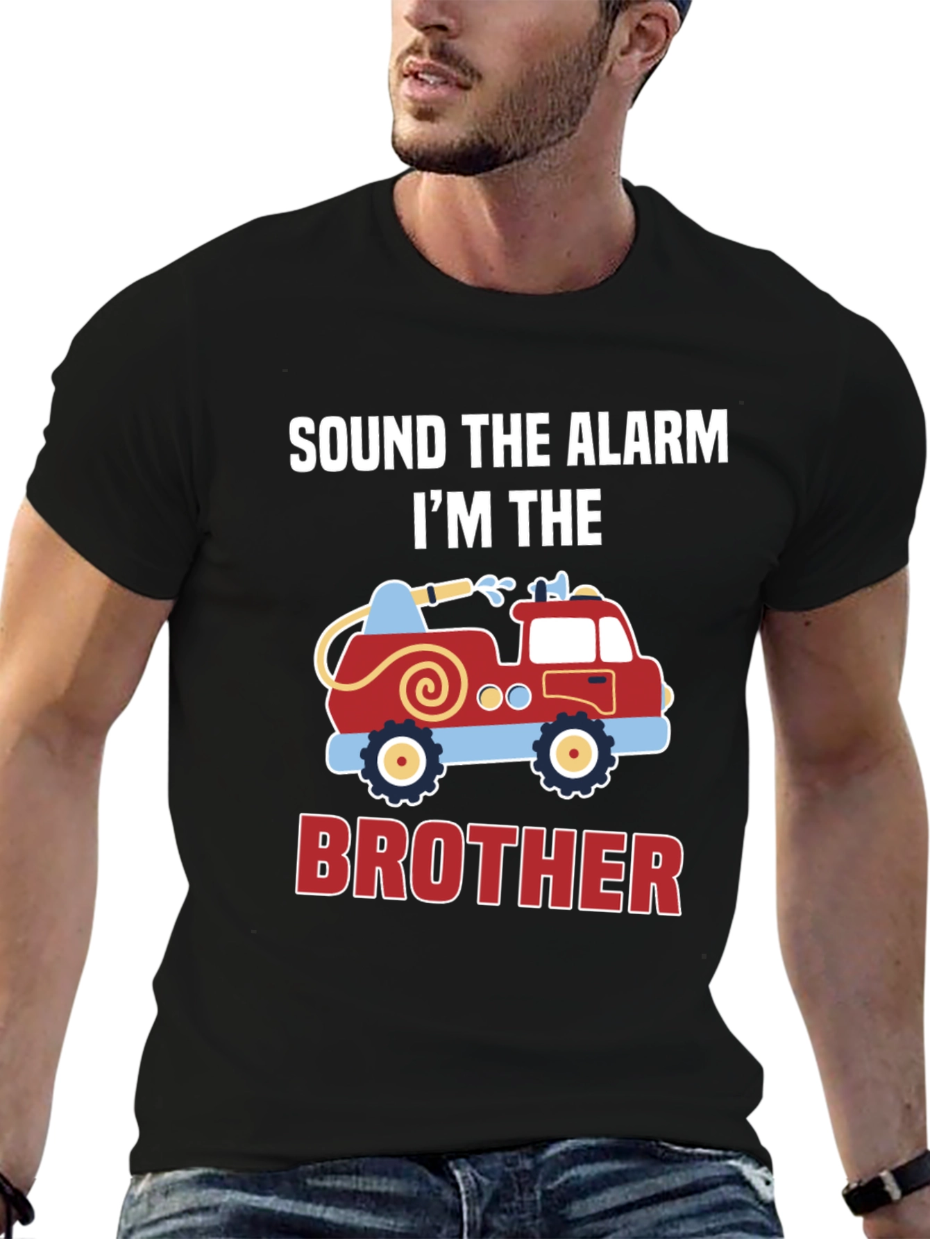 Black Sound The Alarm I'm The Brother Firetruck T-Shirt view 6