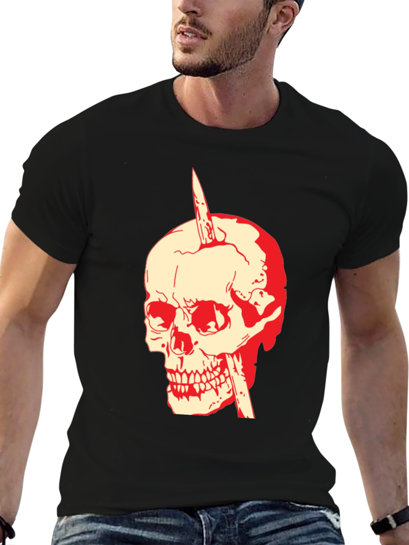 Black Skull & Dagger Graphic Tee - Bold Style view 6