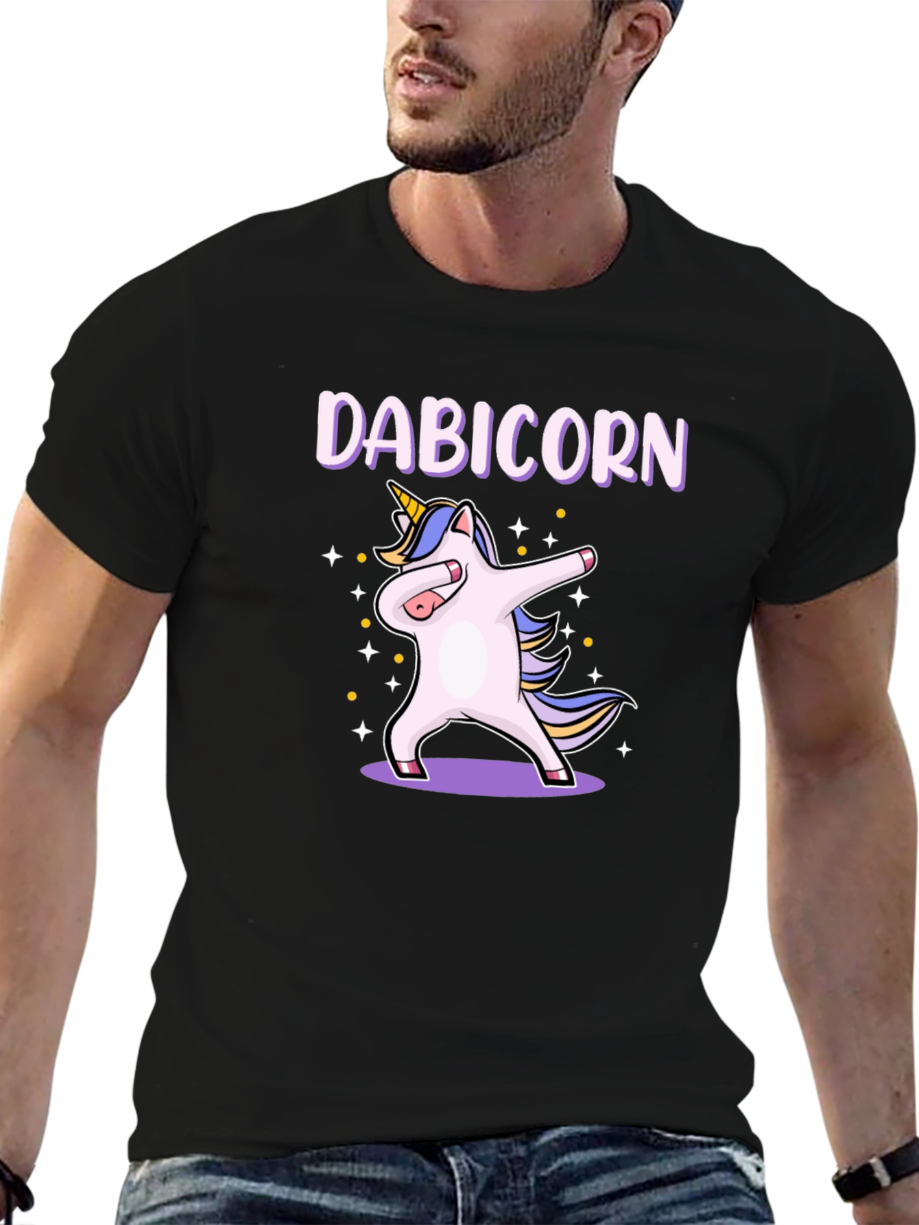 Black Dabicorn T-Shirt - Unicorn Dabbing Design view 6