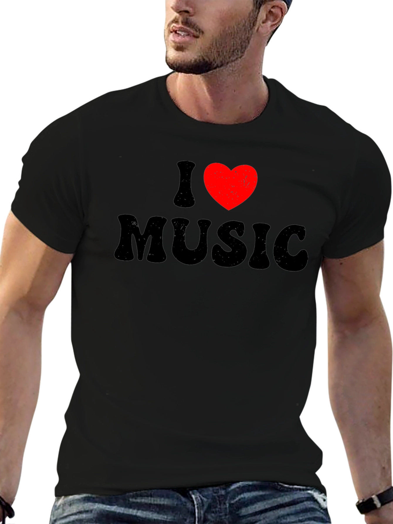 Black I Love Music Graphic Tee - Black Cotton Blend T-Shirt view 6