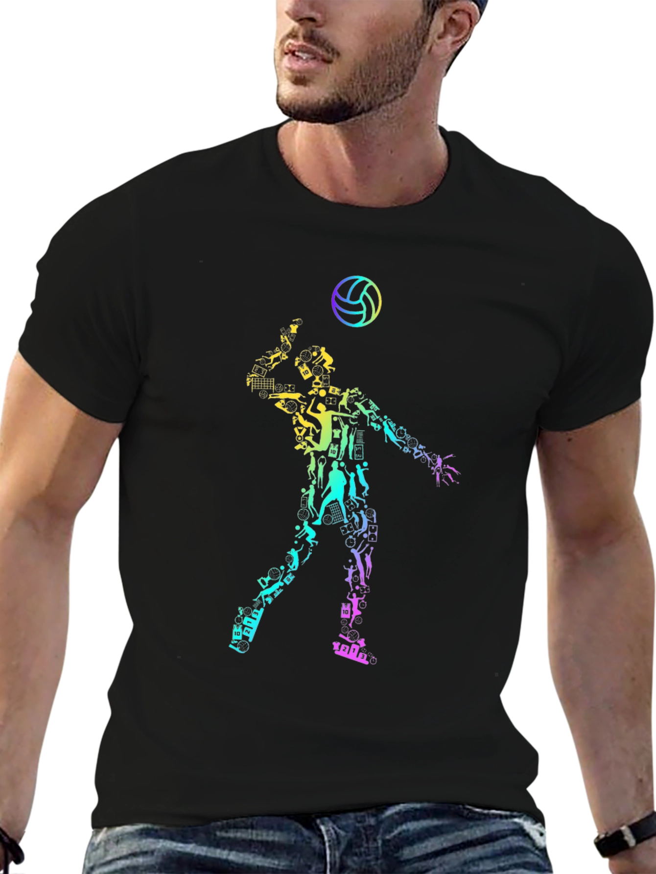 Black Volleyball Player Silhouette Graphic Tee - Sporty Casual view 6