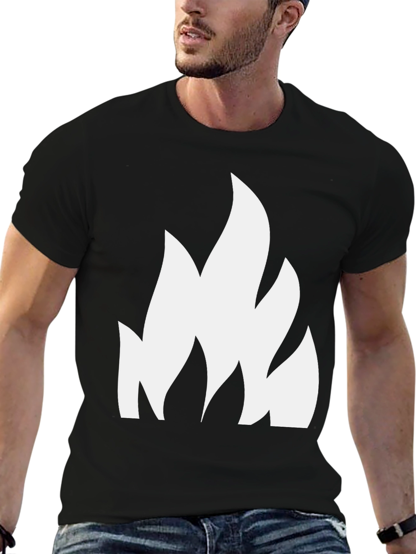 Black Bold Black T-Shirt with White Flame Design view 6