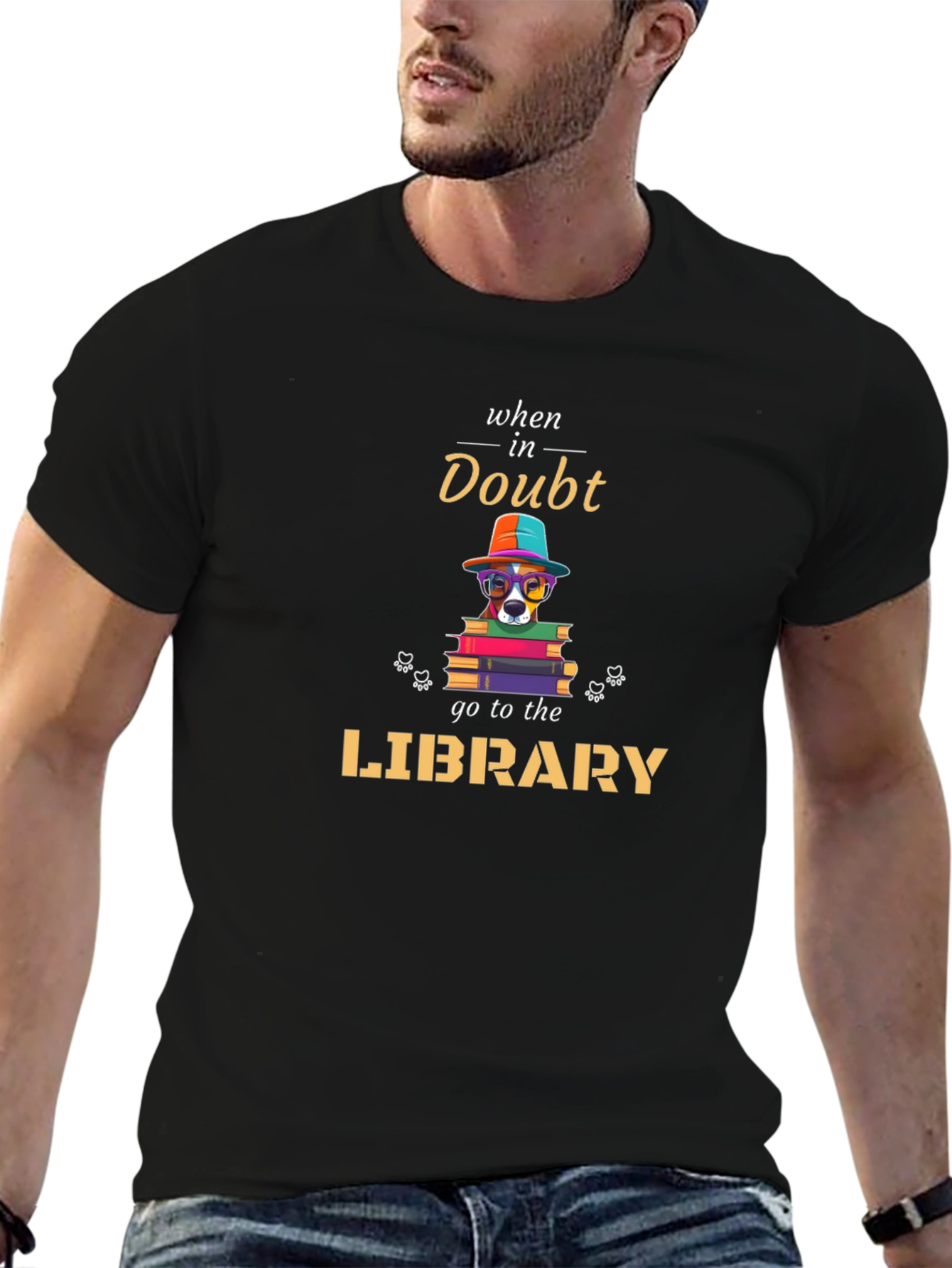 Black When In Doubt Go To The Library T-Shirt view 6