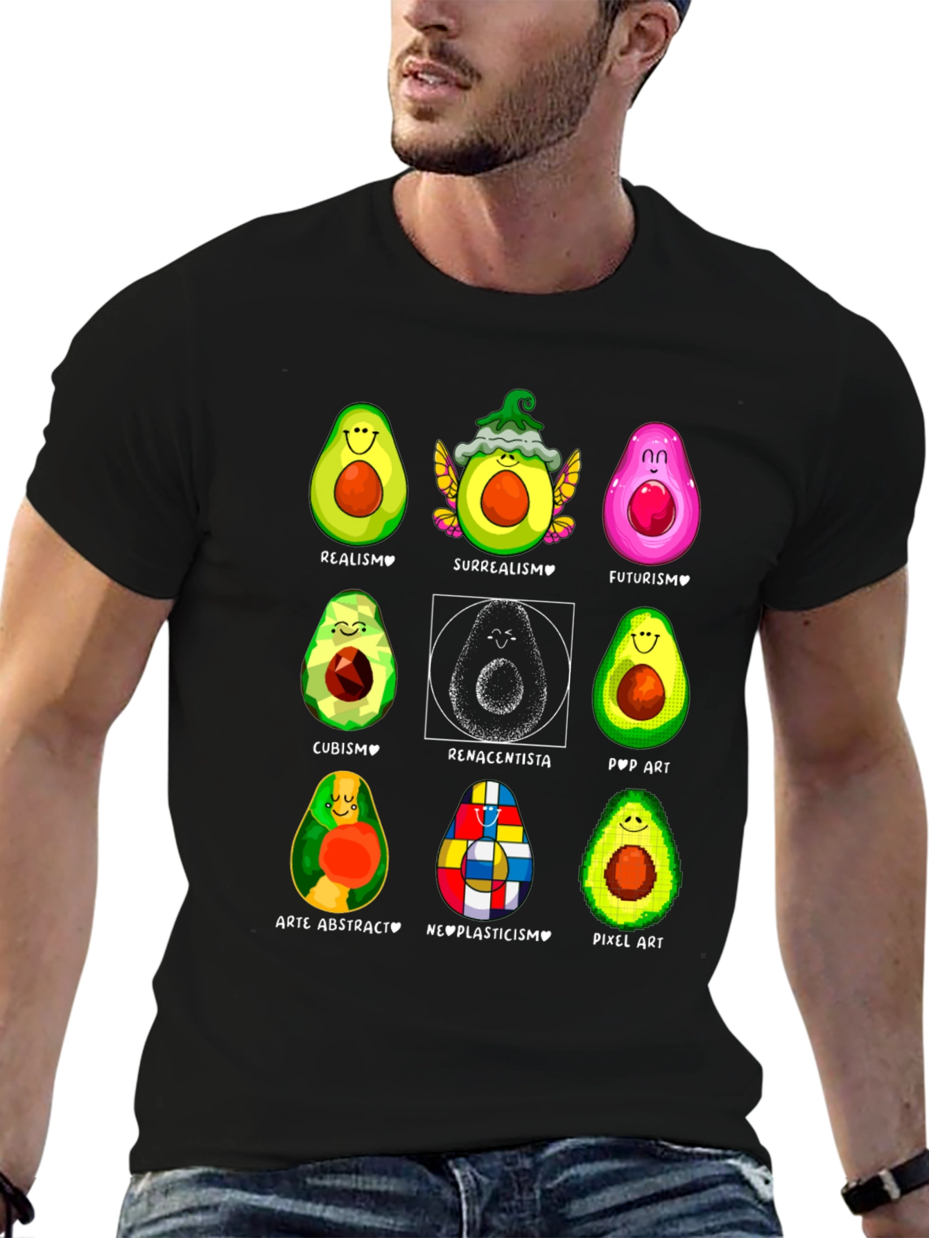 Black Avocado Art Styles Graphic T-Shirt view 6