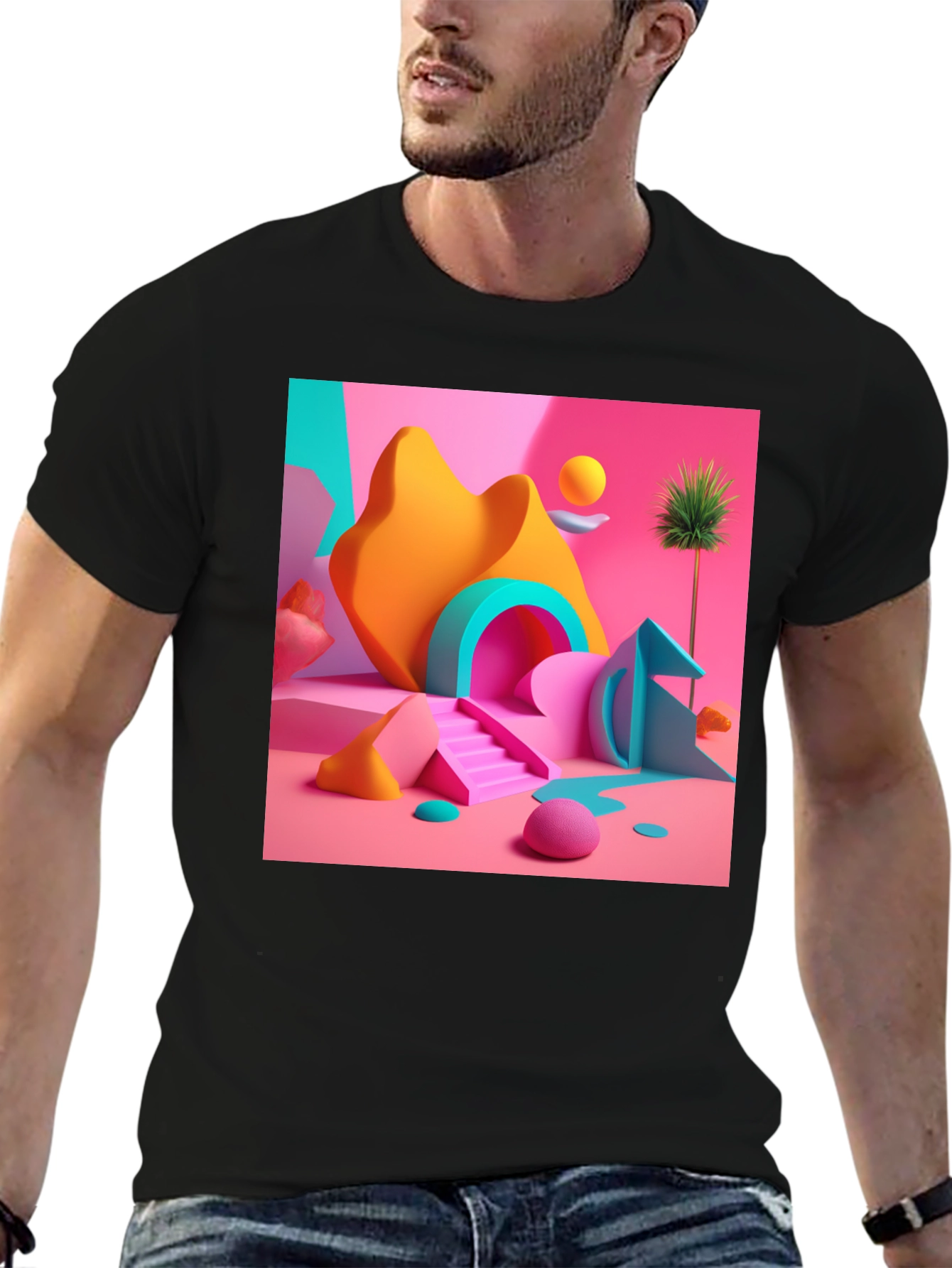 Black Abstract Geometric Art Black T-Shirt view 6